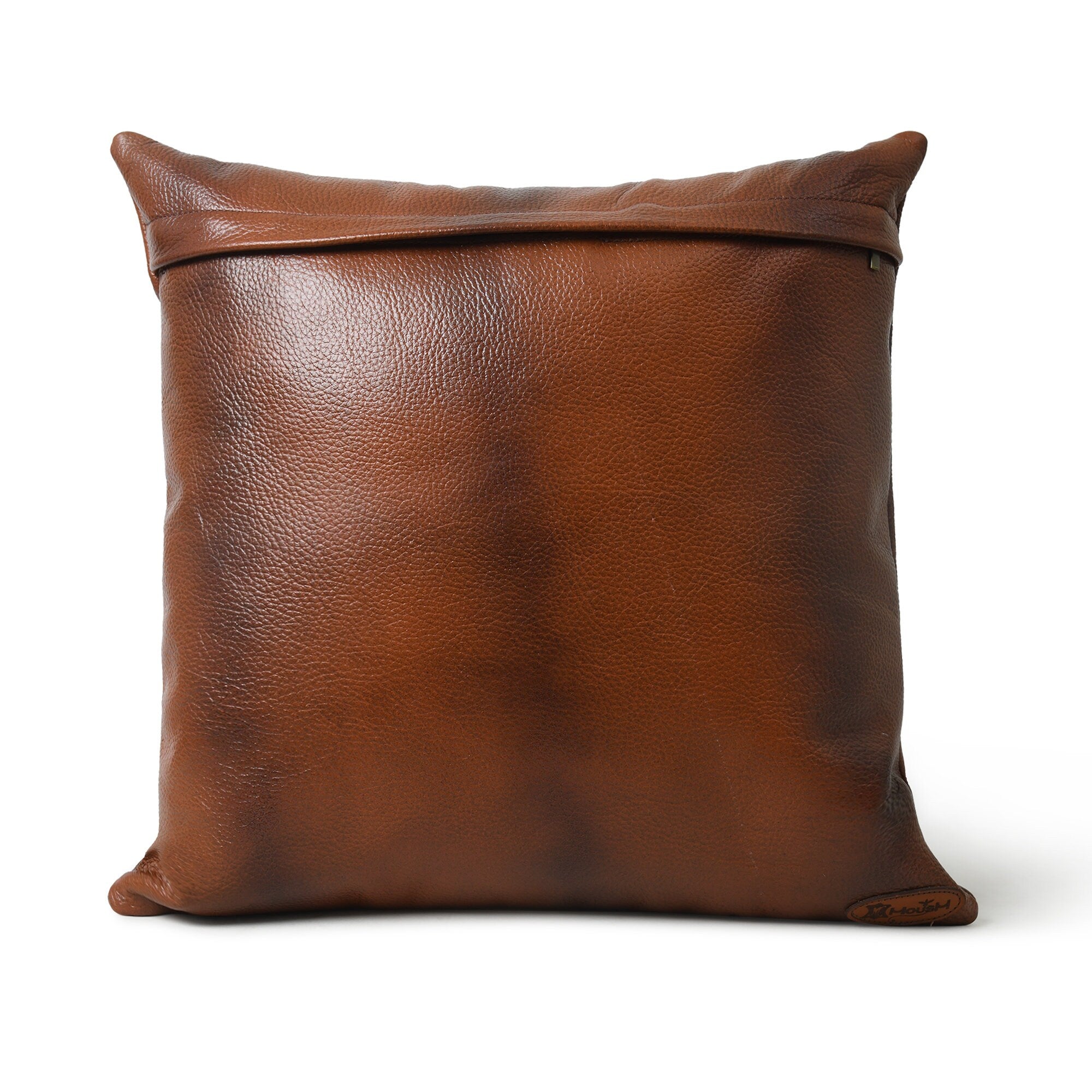 MOUSM Real Cowhide Leather Cushion Cover – 18x18 Inch Decorative Pillow Cover with Engraved Hair-On Deer Patch – Designer Throw Pillow Case for Sofa, Couch, Living Room & Bedroom (Brown)
