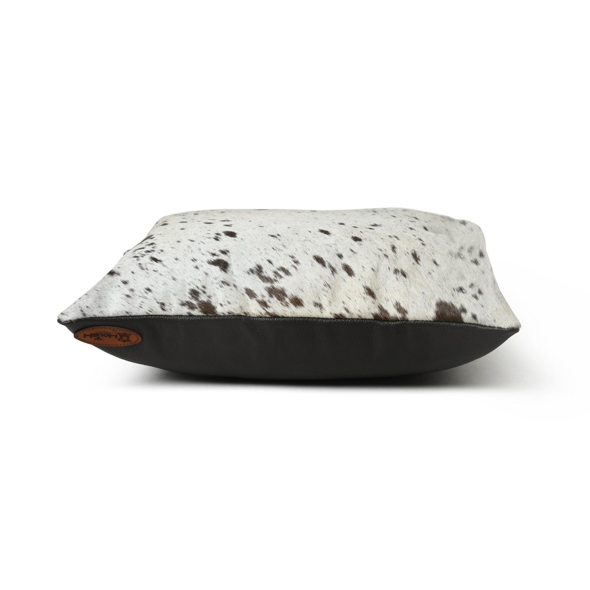 MOUSM Real Cowhide Leather Cushion Cover – 18x18 Inch Hair-On Decorative Pillow Cover with White with Black Spots – Designer Throw Pillow Case for Sofa, Couch, Living Room & Bedroom