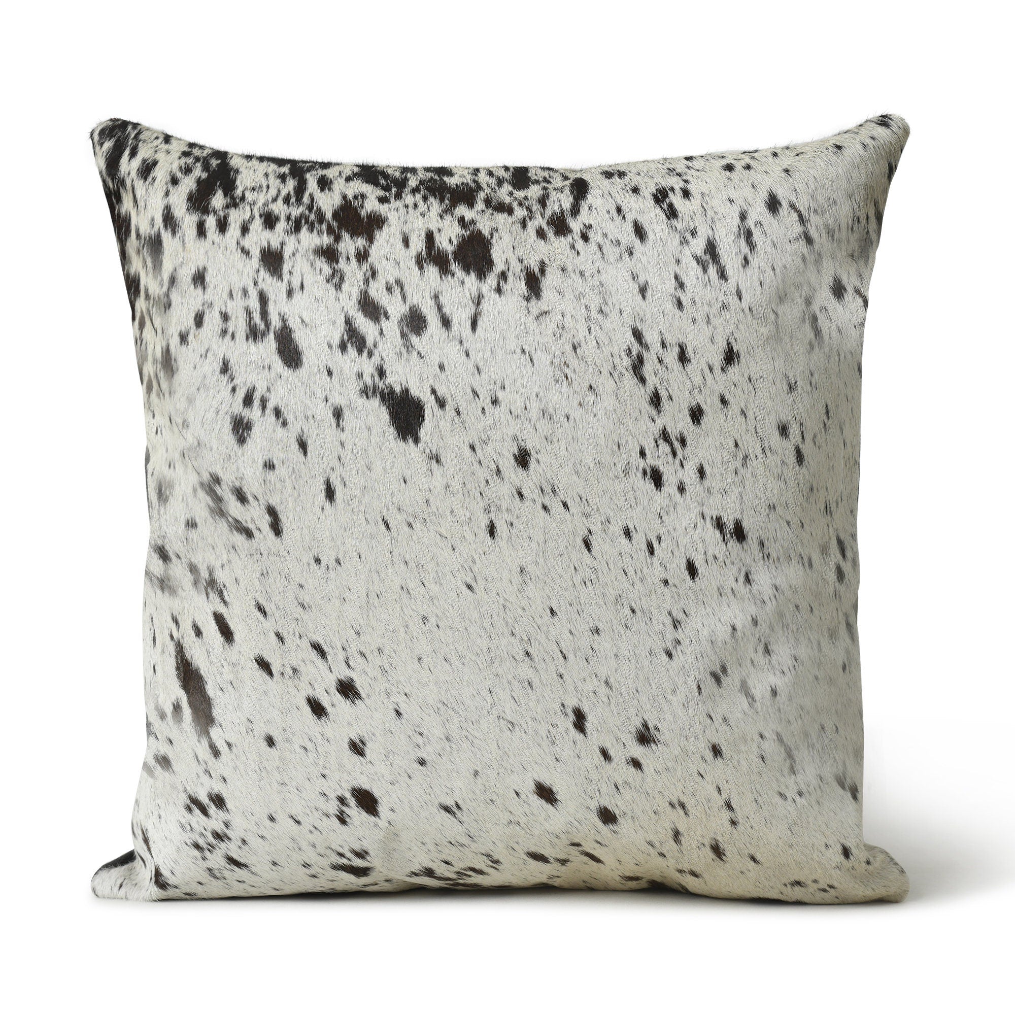 MOUSM Real Cowhide Leather Cushion Cover – 18x18 Inch Hair-On Decorative Pillow Cover with White with Black Spots – Designer Throw Pillow Case for Sofa, Couch, Living Room & Bedroom