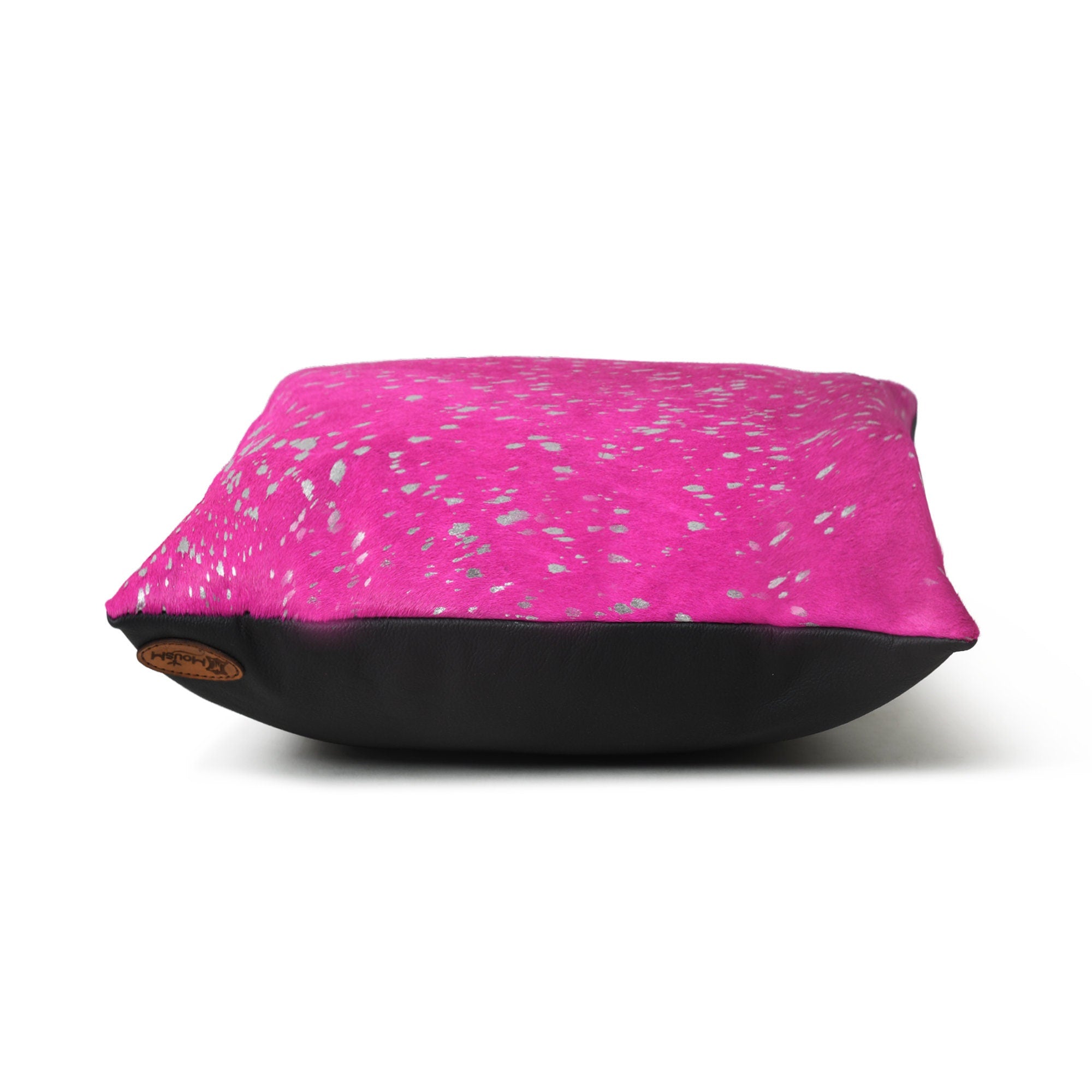MOUSM Real Cowhide Leather Cushion Cover – 18x18 Inch Hair-On Decorative Pillow Cover with Metallic Spots – Designer Throw Pillow Case for Sofa, Couch, Living Room & Bedroom (Pink, Purple)