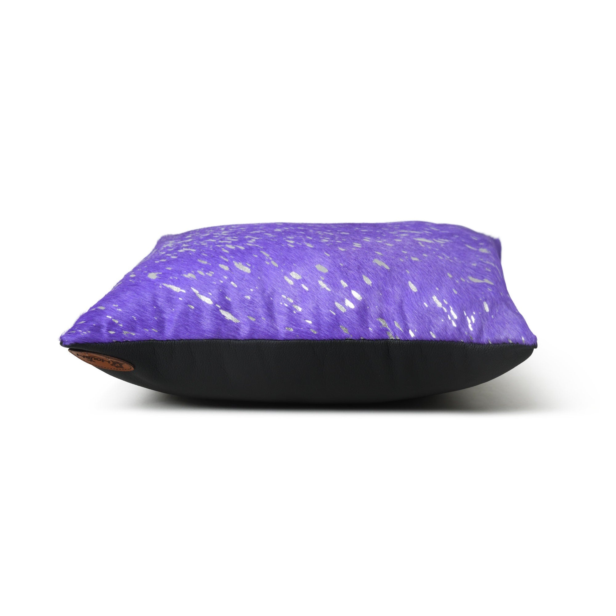 MOUSM Real Cowhide Leather Cushion Cover – 18x18 Inch Hair-On Decorative Pillow Cover with Metallic Spots – Designer Throw Pillow Case for Sofa, Couch, Living Room & Bedroom (Pink, Purple)