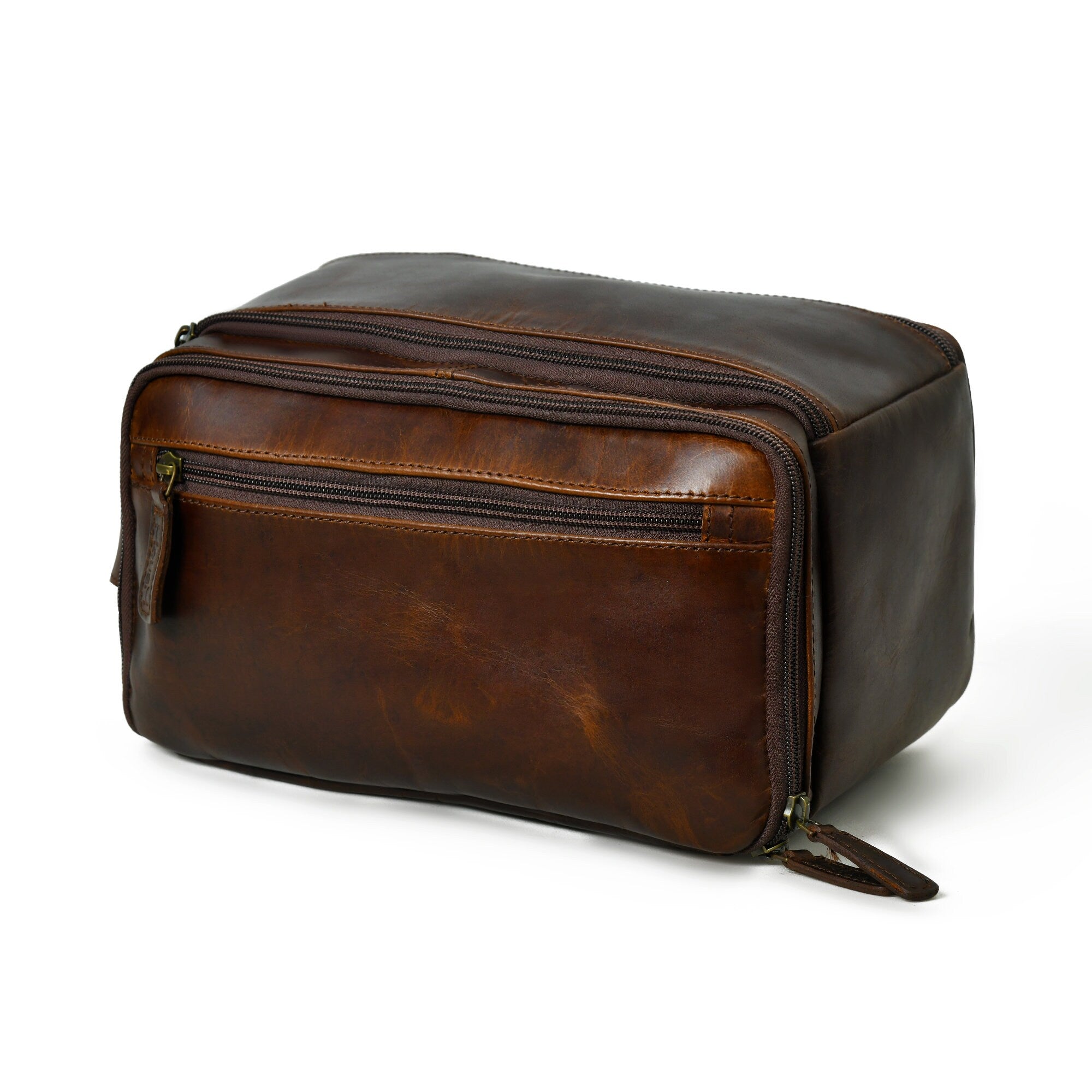 MOUSM Groomsmen Gift, Groomsmen Proposal, Personalized Mens Leather Toiletry Bag Groomsman Gift, Solid Brown Leather Dopp Kit,Groom Gift Bag