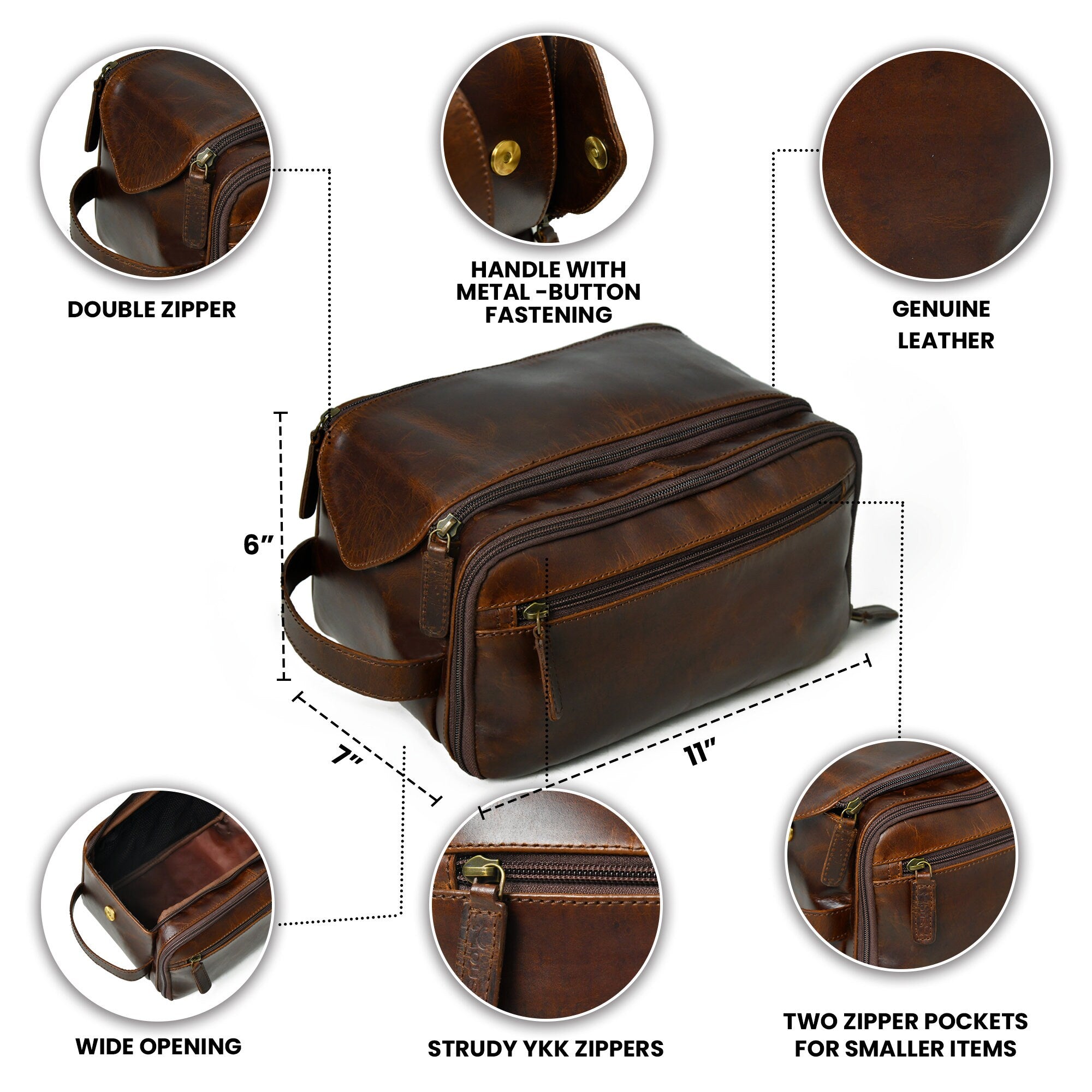 MOUSM Groomsmen Gift, Groomsmen Proposal, Personalized Mens Leather Toiletry Bag Groomsman Gift, Solid Brown Leather Dopp Kit,Groom Gift Bag