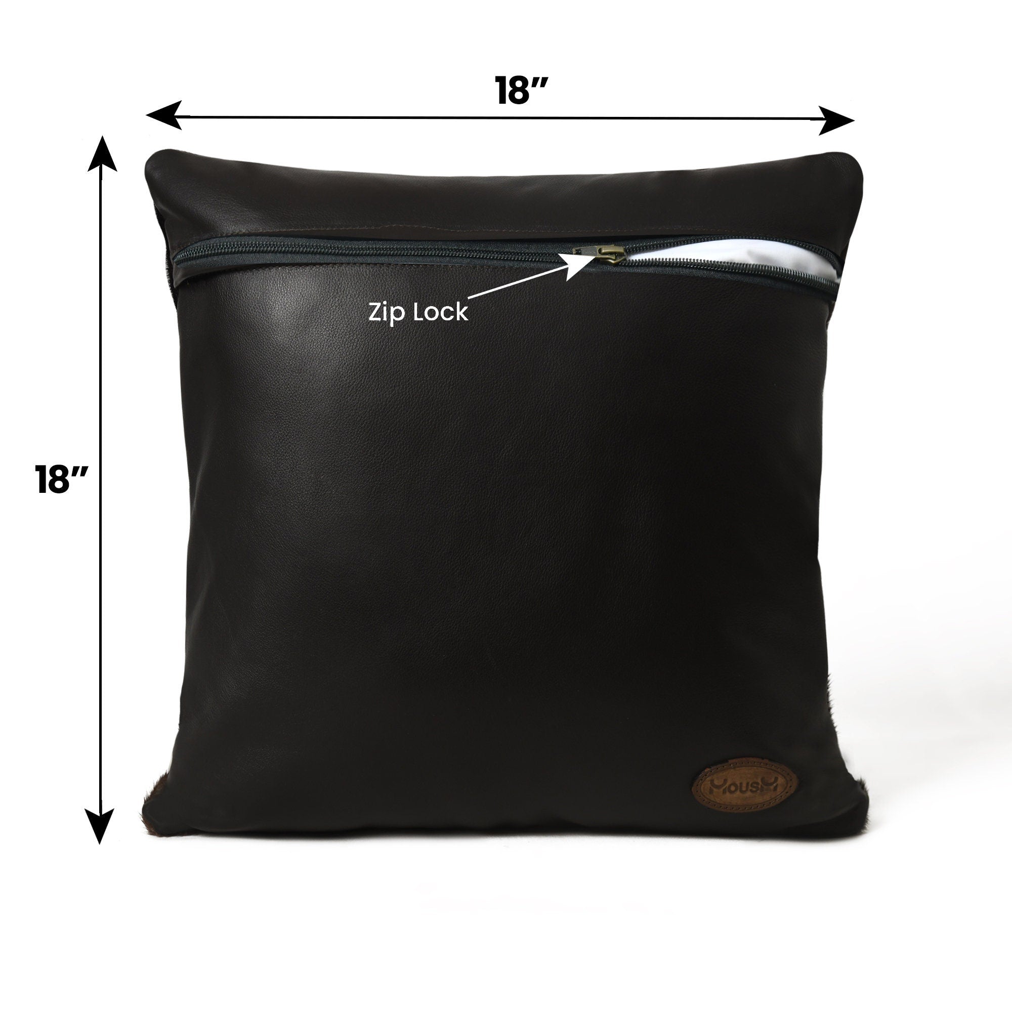 MOUSM Real Cowhide Leather Cushion Cover – 18x18 Inch Square Pattern Designer Pillow Cover – Decorative Throw Pillow Cover for Sofa, Couch, Living Room & Bedroom (White / Black / Tan / Dark Brown)