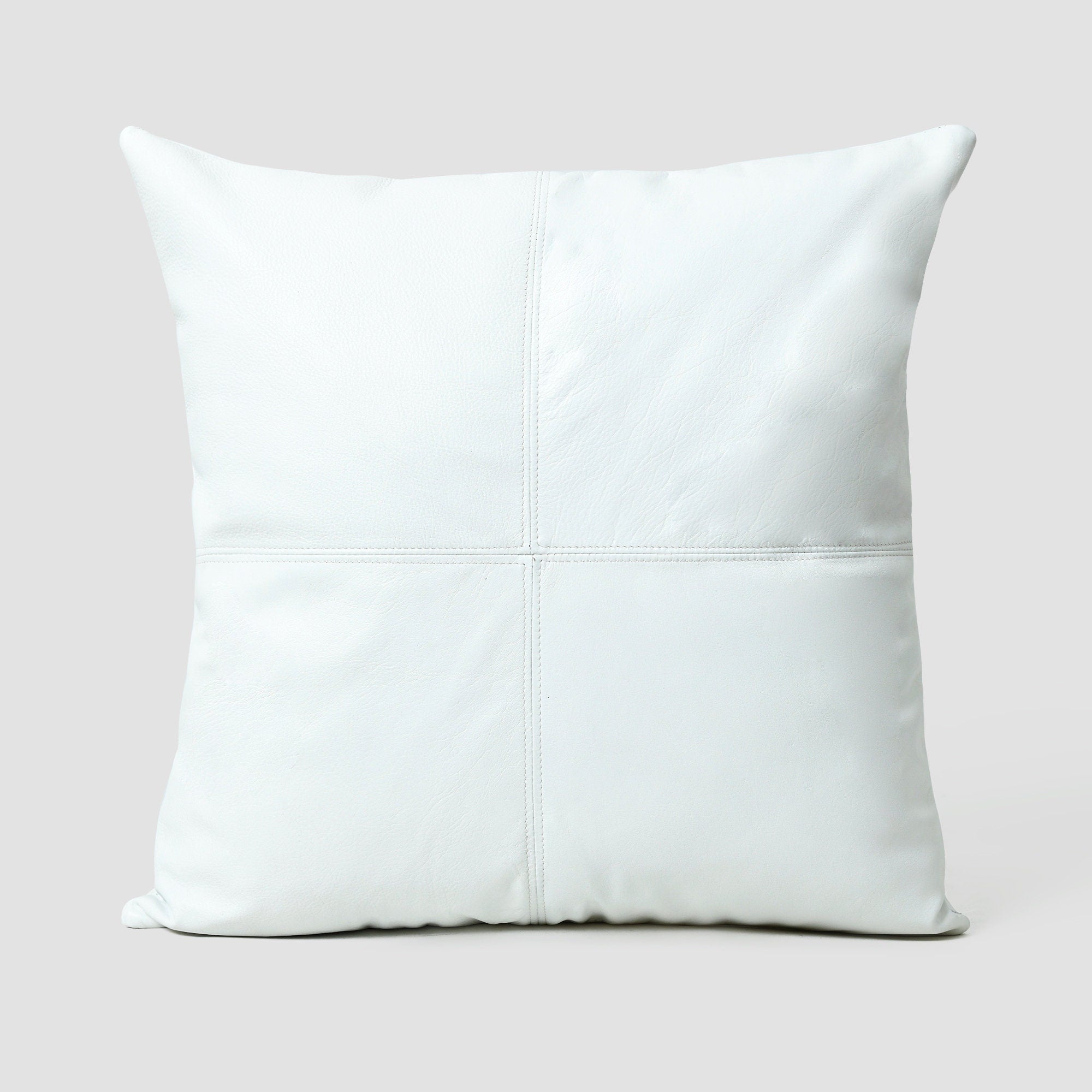 MOUSM Real Cowhide Leather Cushion Cover – 18x18 Inch Square Pattern Designer Pillow Cover – Decorative Throw Pillow Cover for Sofa, Couch, Living Room & Bedroom (White / Black / Tan / Dark Brown)