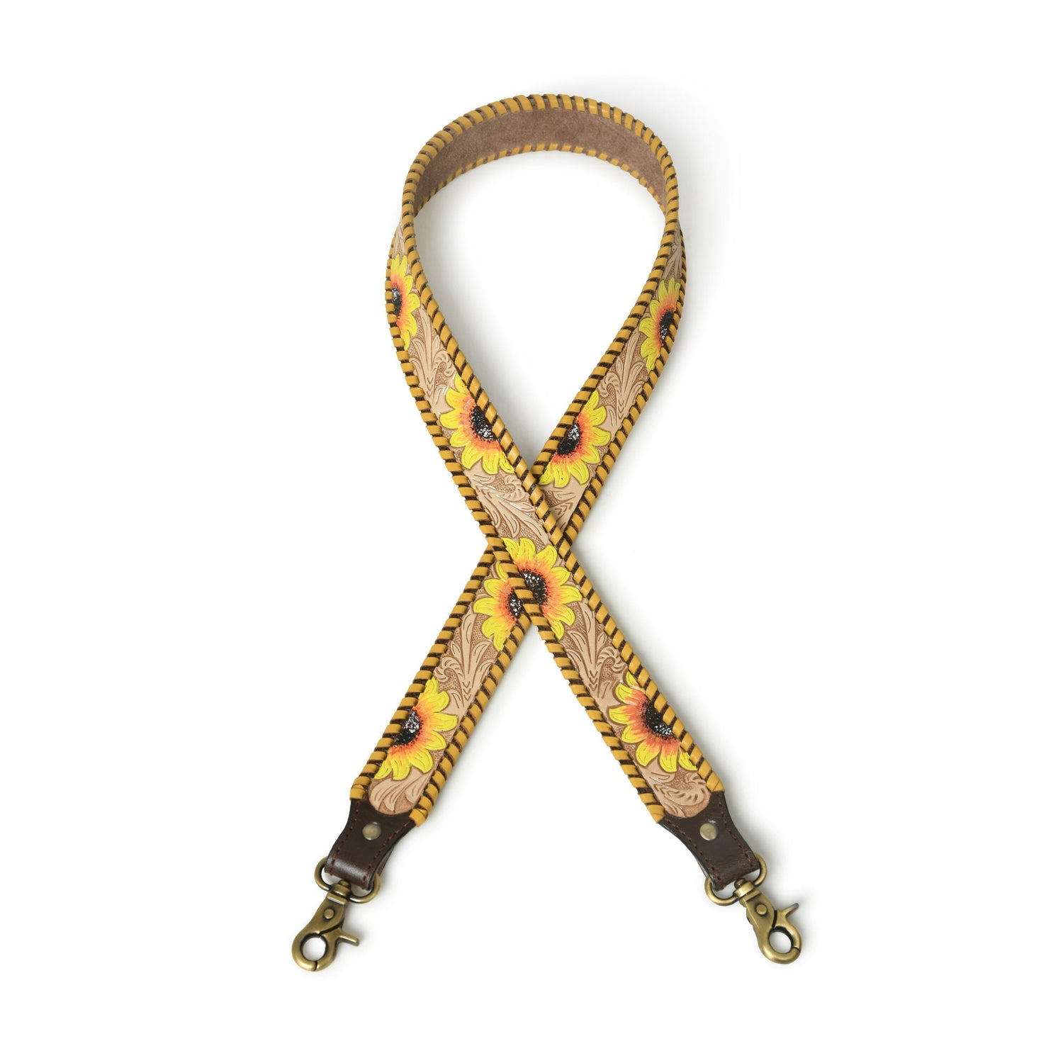 Mousm Personalized Replacement Purse Bag Guitar Strap Genuine Leather Hand Tooled Sunflower Bag Strap