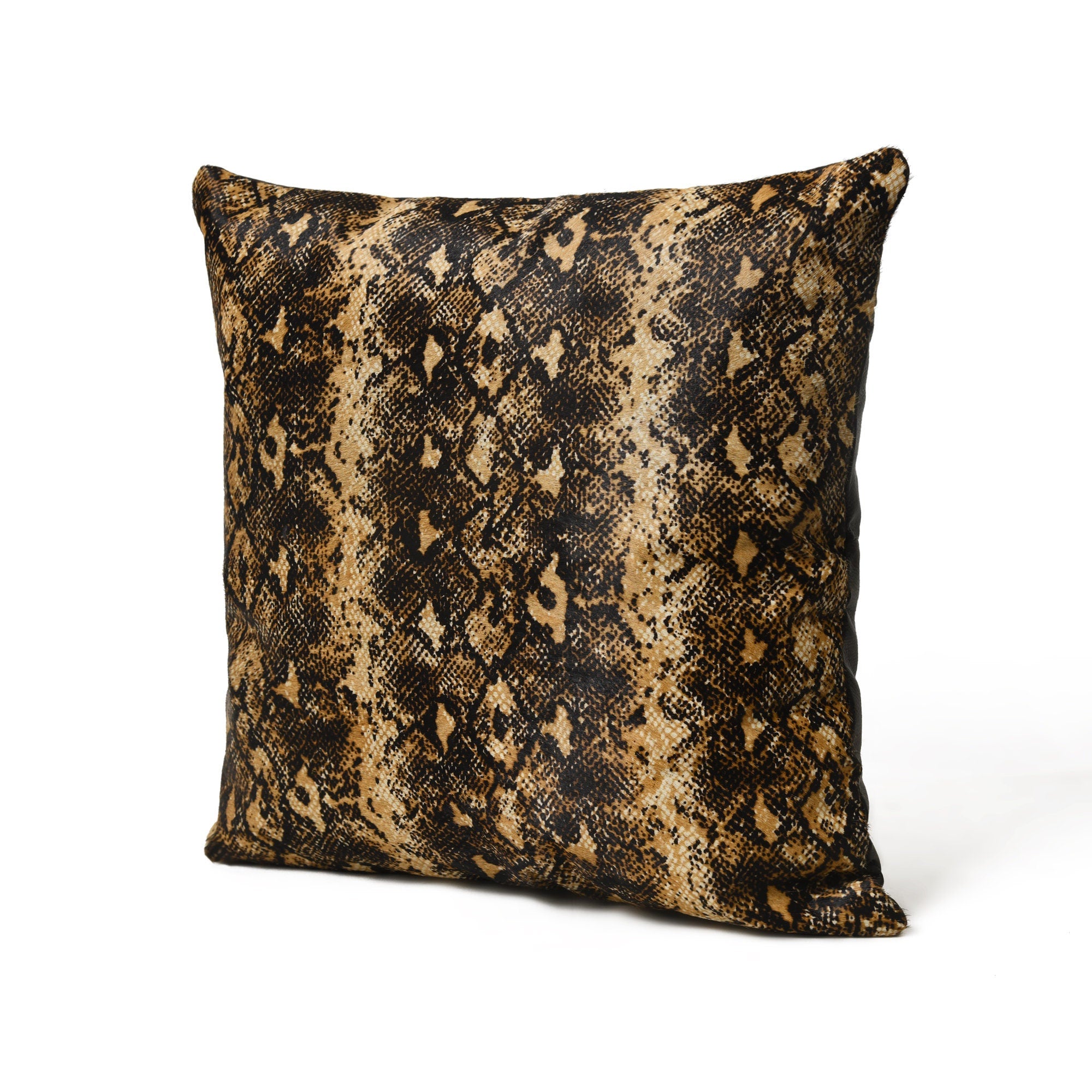 MOUSM Real Cowhide Leather Cushion Cover – 18x18 Inch Pillow Cover with Python Snake Print & Black Spots – Designer Square Pillow Cover for Sofa, Couch, Living Room & Bedroom