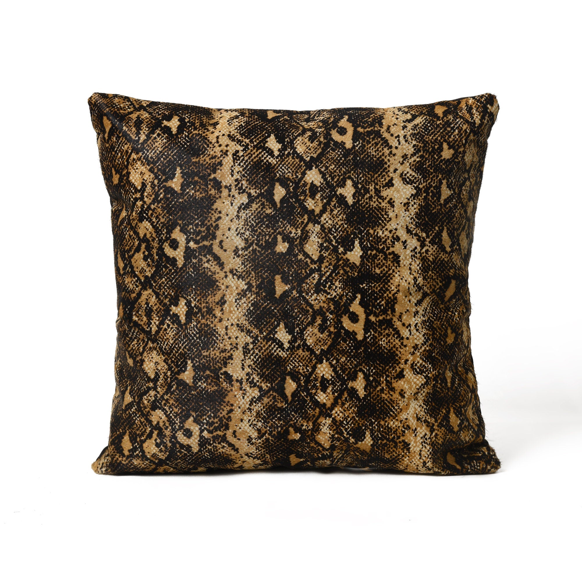 MOUSM Real Cowhide Leather Cushion Cover – 18x18 Inch Pillow Cover with Python Snake Print & Black Spots – Designer Square Pillow Cover for Sofa, Couch, Living Room & Bedroom