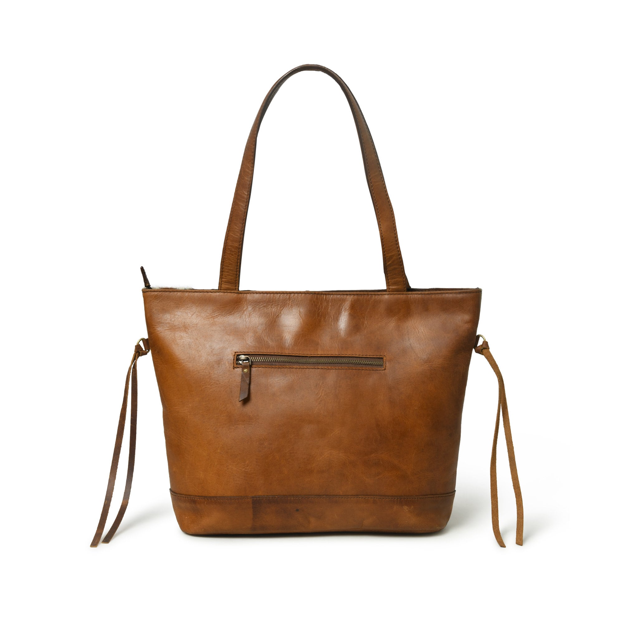 MOUSM Genuine Cow Hide Leather Tote Bag for Women - Tote Bag with Hand-Tooled Floral Patch on Real Hair On Cow Hide Leather Front with Side Fringe, High-Quality Zipper Closure