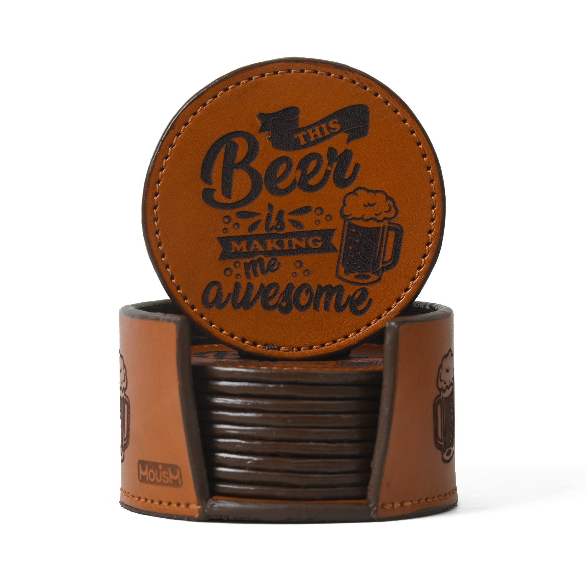 MOUSM Leather Coasters | Set of 12 | Anniversary Gift | Beer Mats | 100% Genuine Leather | Valentine&