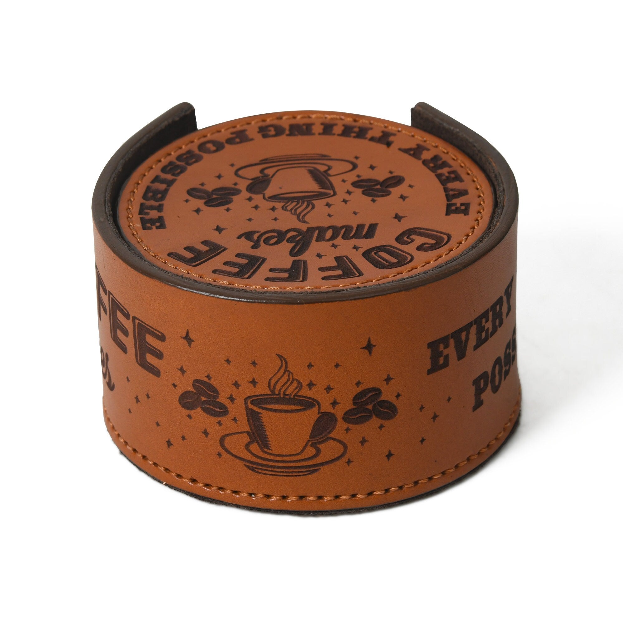 MOUSM 12 Custom Leather Coasters, Coasters With Holder, Leather Coasters , Round Leather Coasters, Housewarming Gift, Wedding Gifts Barware