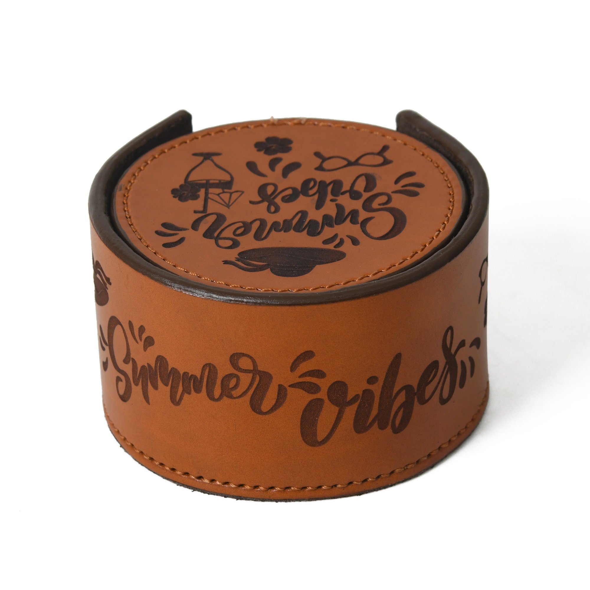 MOUSM Genuine Leather Coaster Set with Holder | Bar Decor | Drinking Mats | Coffe Mug Coaster | Leather Coasters | 12 Coasters Set "