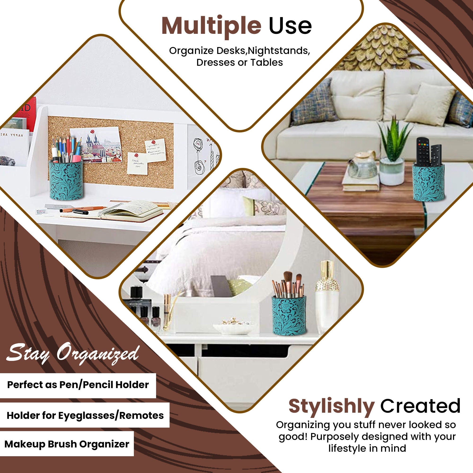 MOUSM Genuine Leather Pen Holder, Pencil Cup, Office Organizer, Home Office Concrete Cup, Employee Gift, Bathroom Organizer Pen Holder