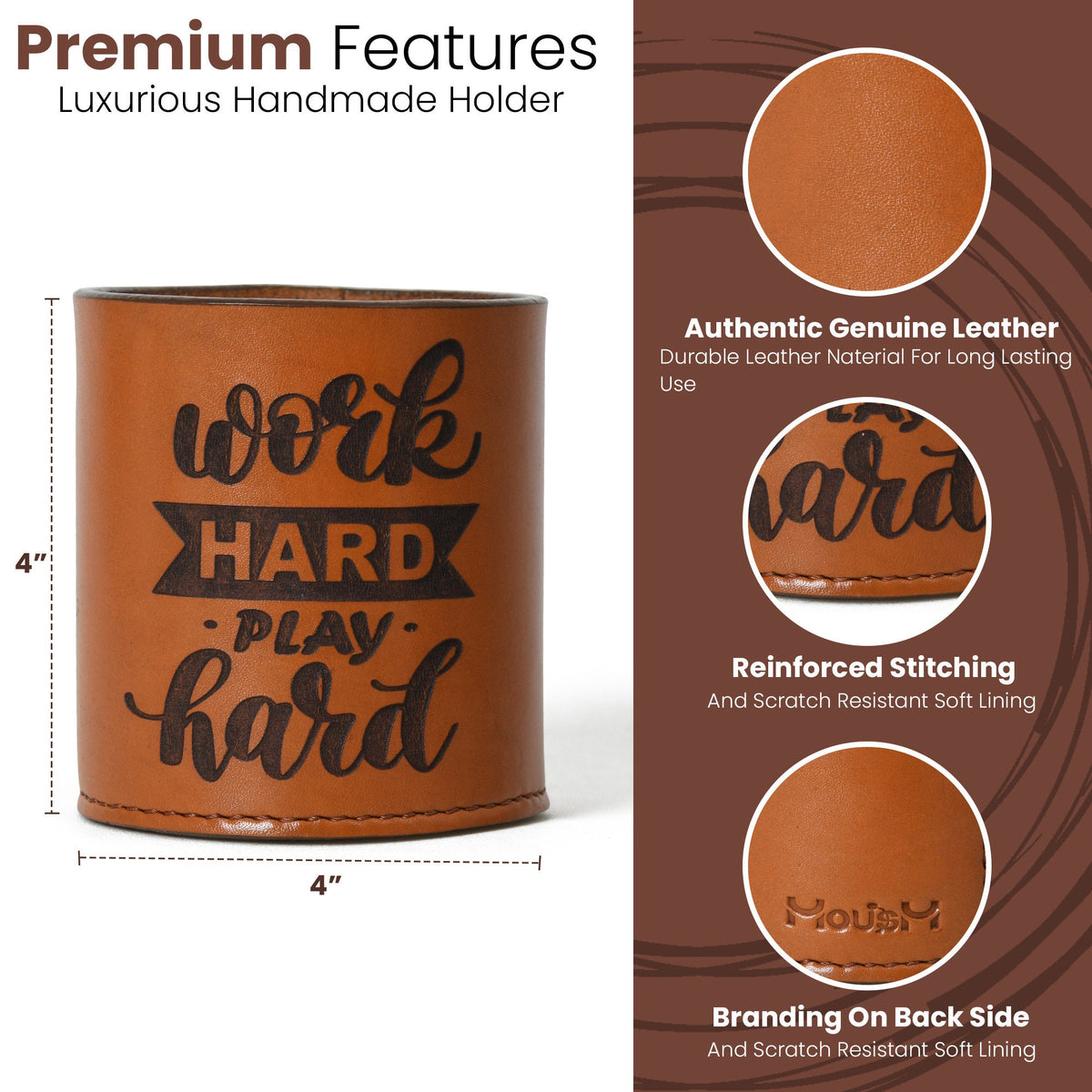 MOUSM Leather Pen Holder Cup/Pot - Stationary - Desk Organizer - Employee Gift - Bathroom Organizer - Leather Pencil Pot