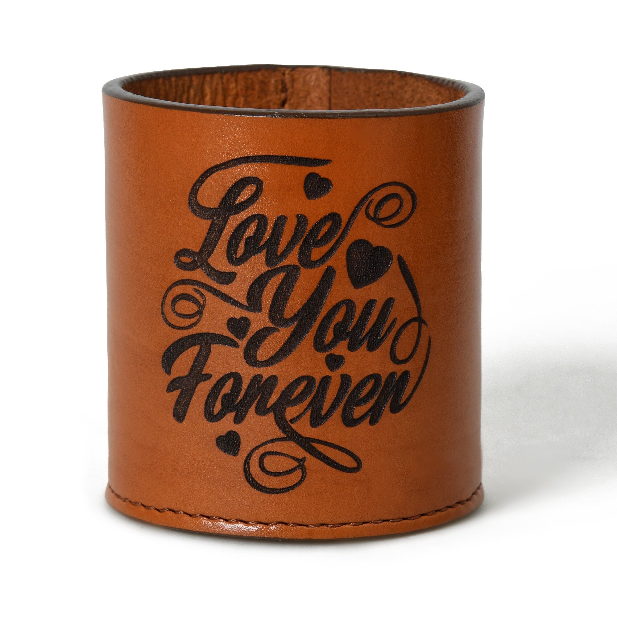 MOUSM Tan Brown Leather Pen Holder, Round Shape Tool Organizer - Employee Gift - Valentine&