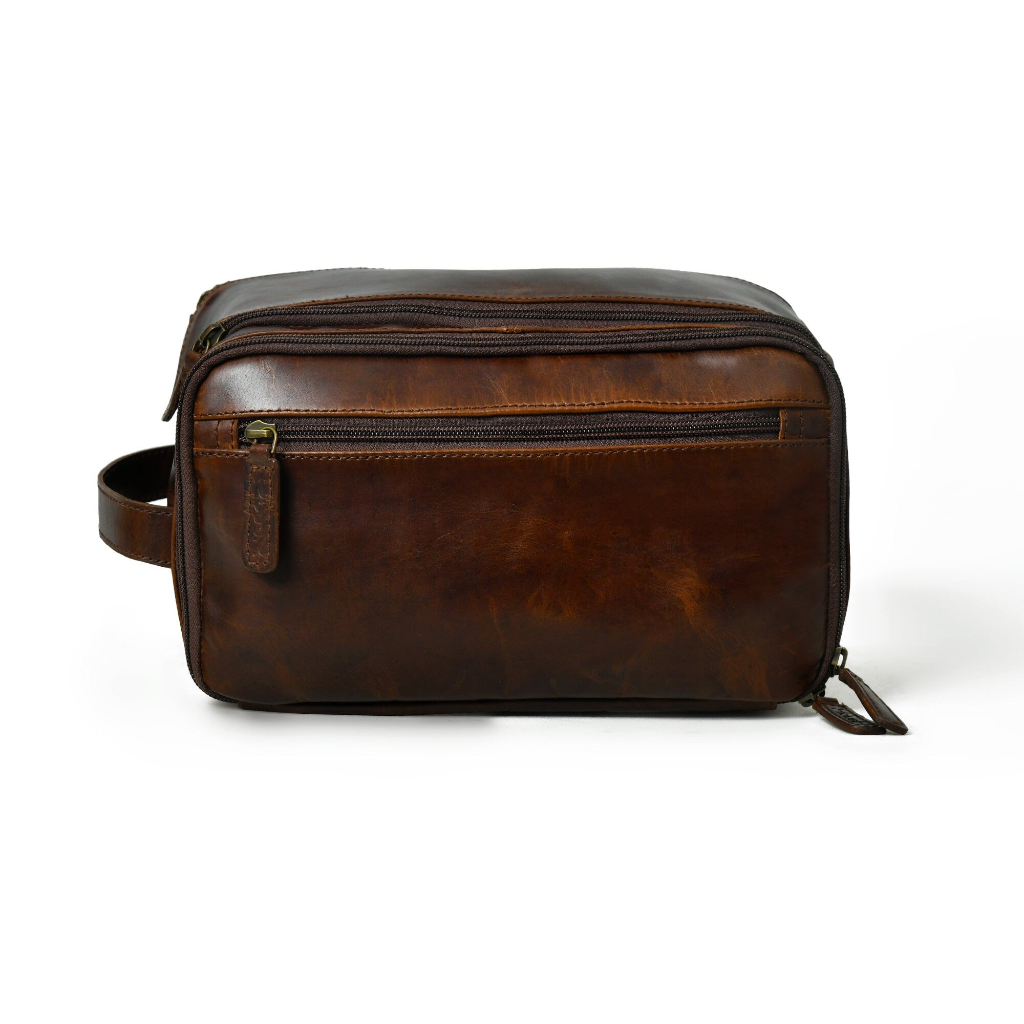 MOUSM Groomsmen Gift, Groomsmen Proposal, Personalized Mens Leather Toiletry Bag Groomsman Gift, Solid Brown Leather Dopp Kit,Groom Gift Bag