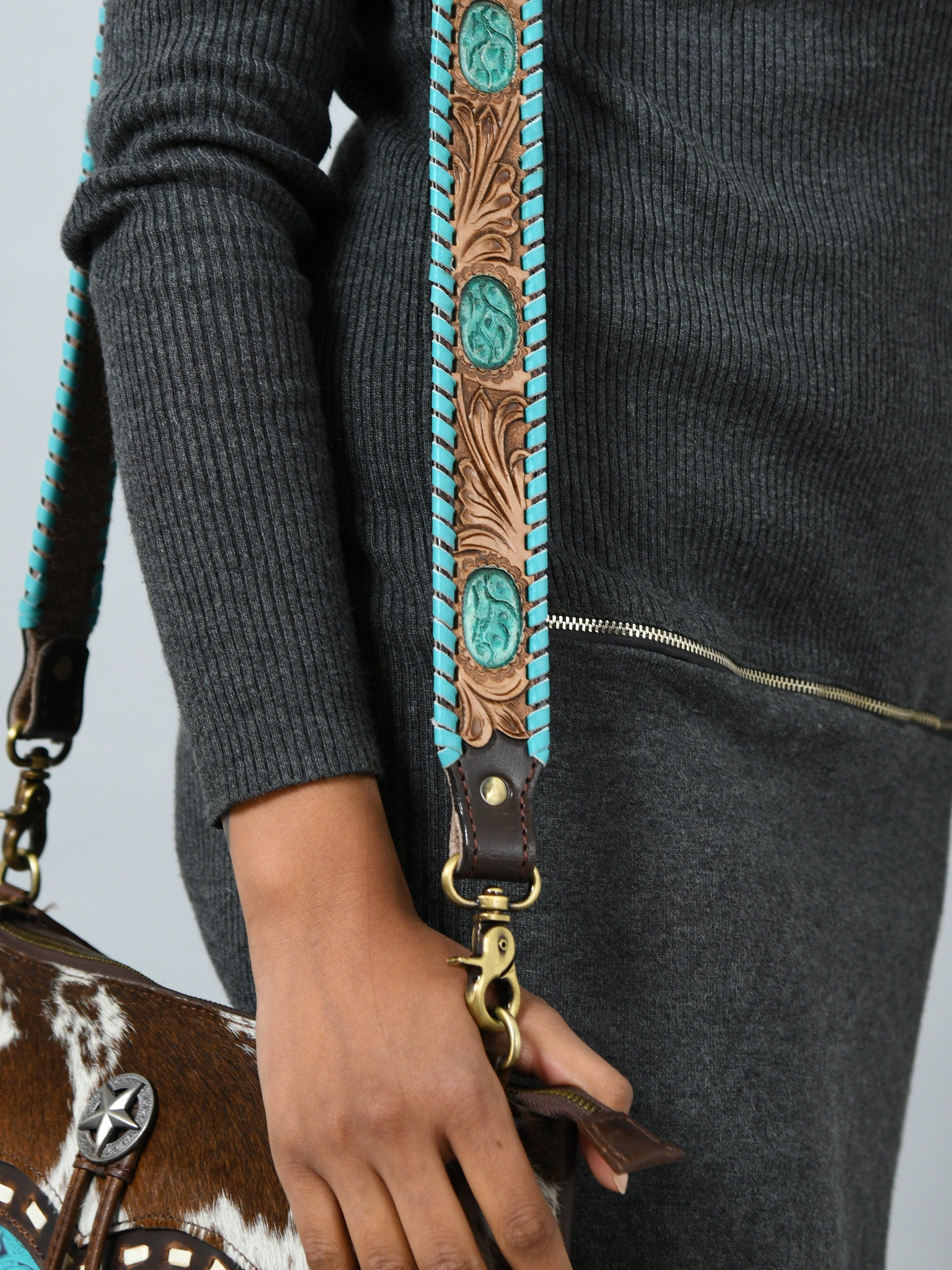 Mousm Detachable Leather Bag Strap, Replaceable Crossbody Bag Strap, Boho Canvas Straps, Shoulder Strap Purse Strap, Real Cow Leather Strap