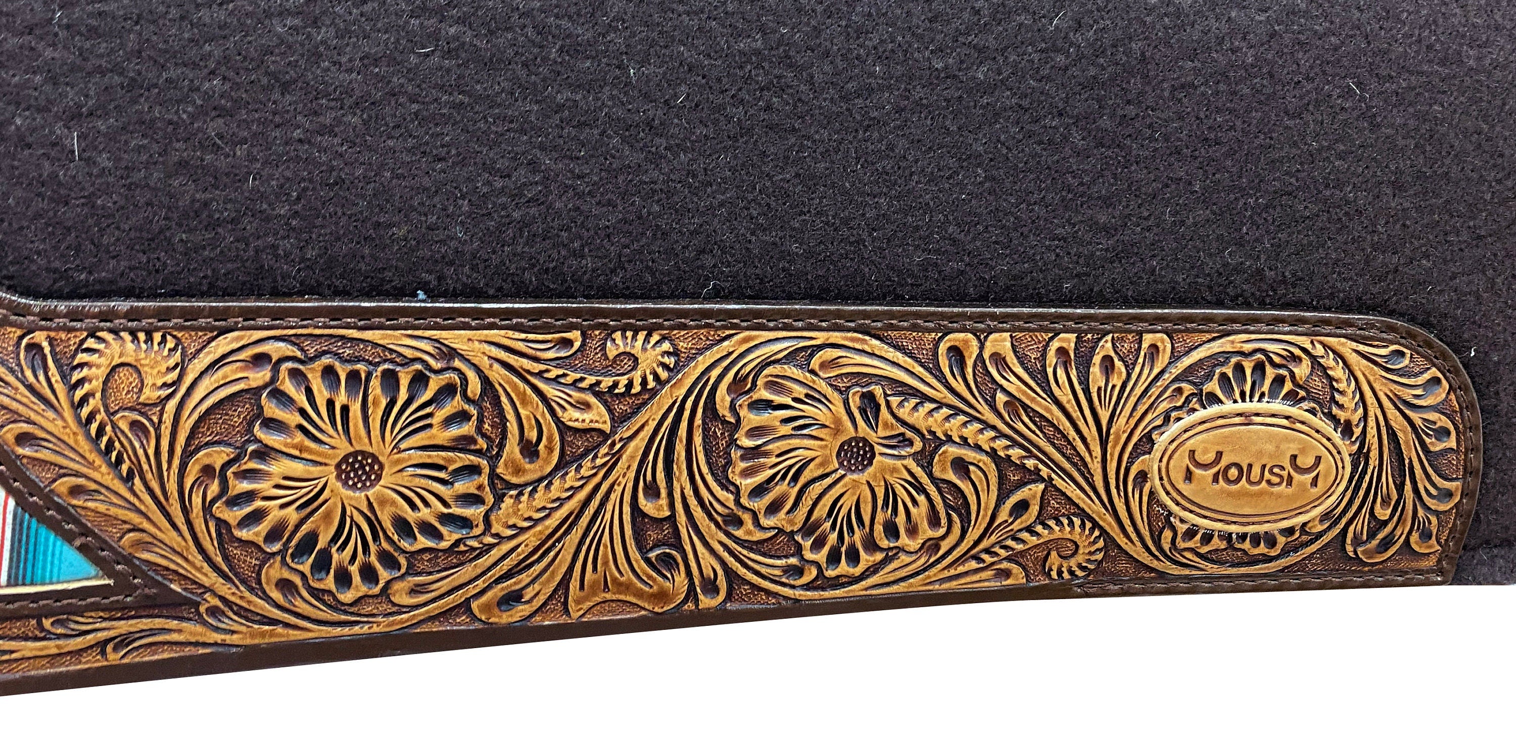 MOUSM Western Saddle Pad - Saddle Pad for Horse Synthetic Wool Blend Black Felt with Reinforced Spine with Hand-Tooled Leather & Serape Fabric Inlay, Comfortable Horse Riding Pad