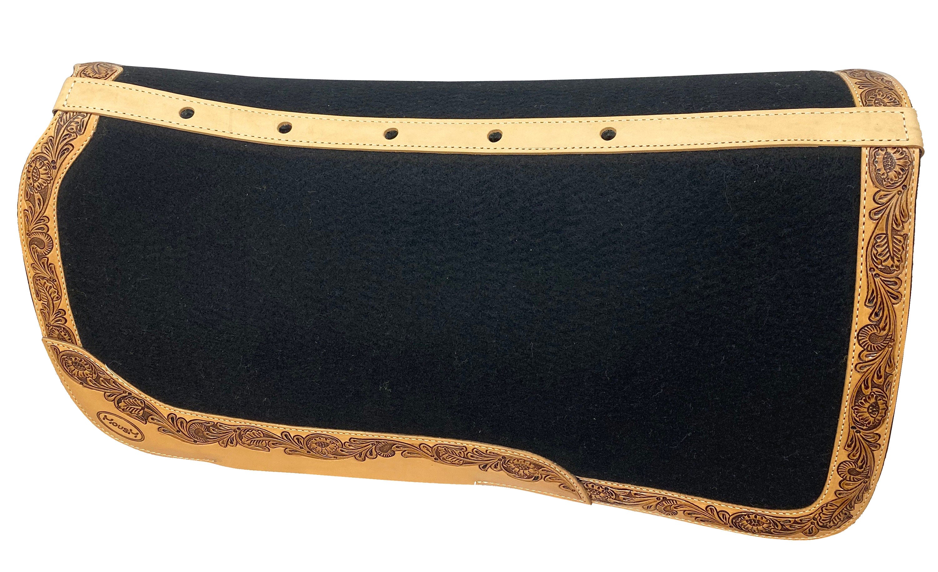 MOUSM Western Leather Saddle Pad, Western Show Saddle Pad, Horse Saddle Pad for Riding, Solid Black Leather Saddle Pad , Western Saddle