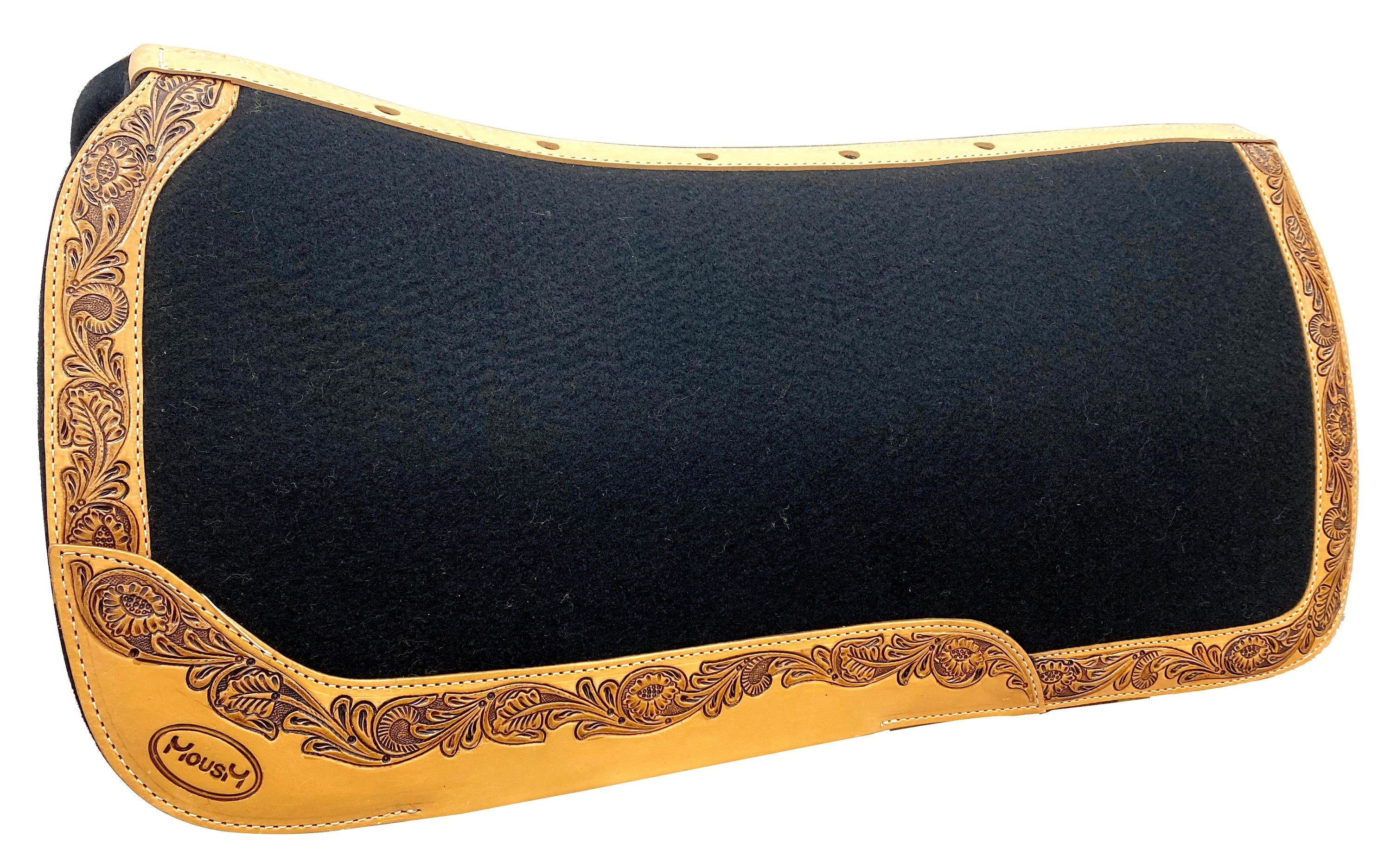 MOUSM Western Leather Saddle Pad, Western Show Saddle Pad, Horse Saddle Pad for Riding, Solid Black Leather Saddle Pad , Western Saddle