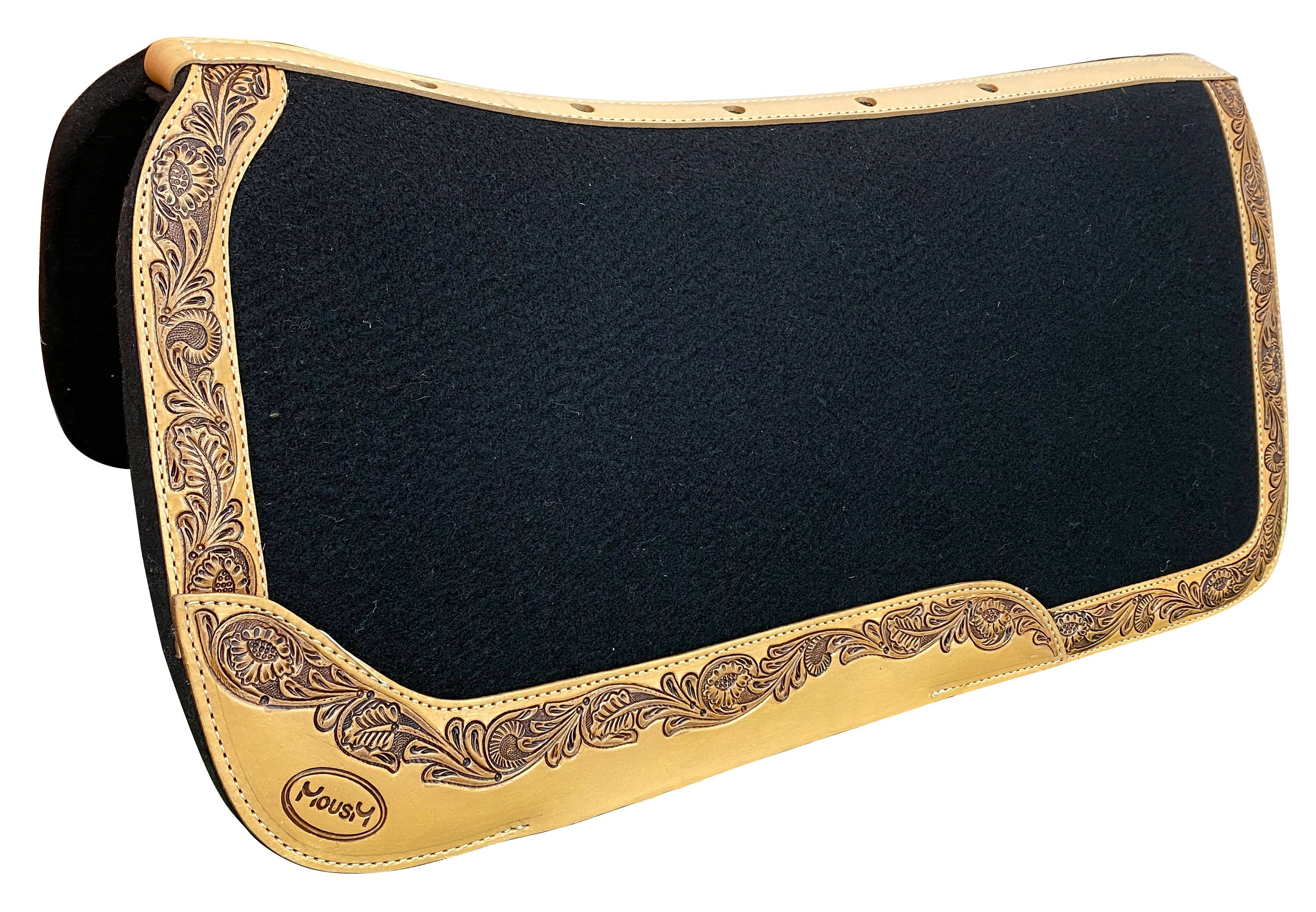 MOUSM Western Leather Saddle Pad, Western Show Saddle Pad, Horse Saddle Pad for Riding, Solid Black Leather Saddle Pad , Western Saddle