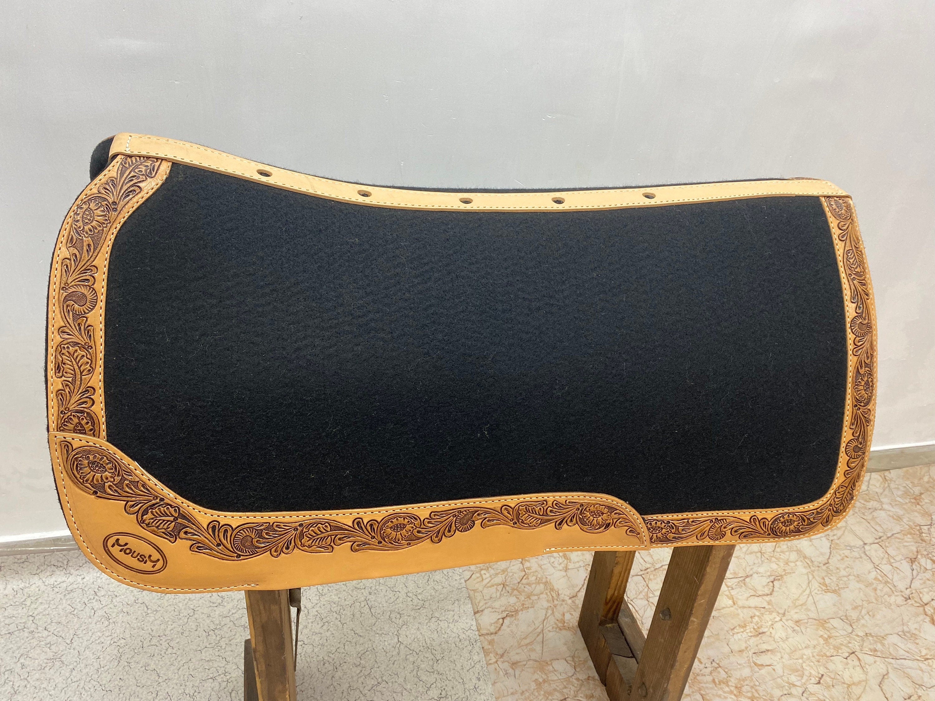 MOUSM Western Leather Saddle Pad, Western Show Saddle Pad, Horse Saddle Pad for Riding, Solid Black Leather Saddle Pad , Western Saddle