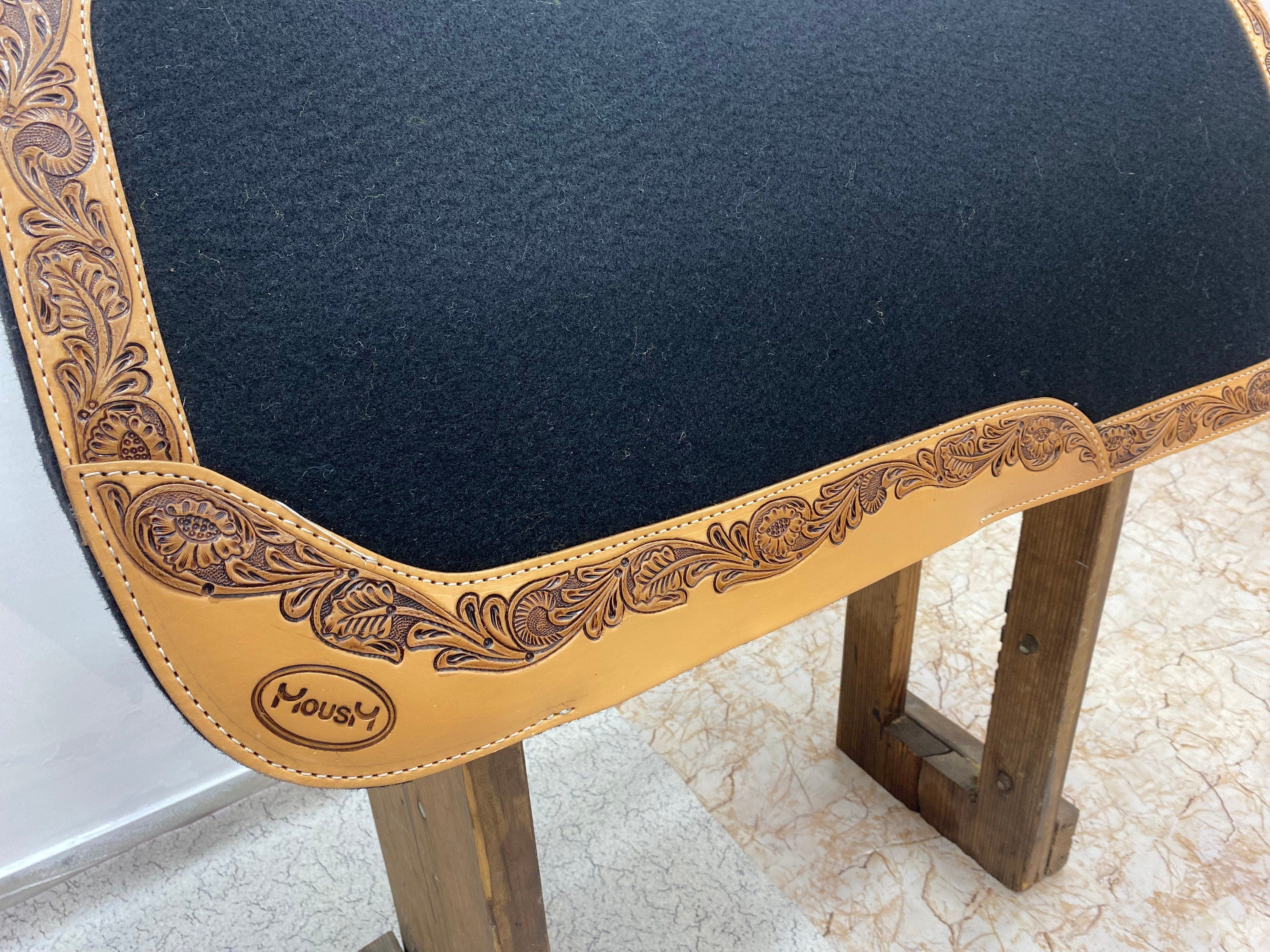 MOUSM Western Leather Saddle Pad, Western Show Saddle Pad, Horse Saddle Pad for Riding, Solid Black Leather Saddle Pad , Western Saddle