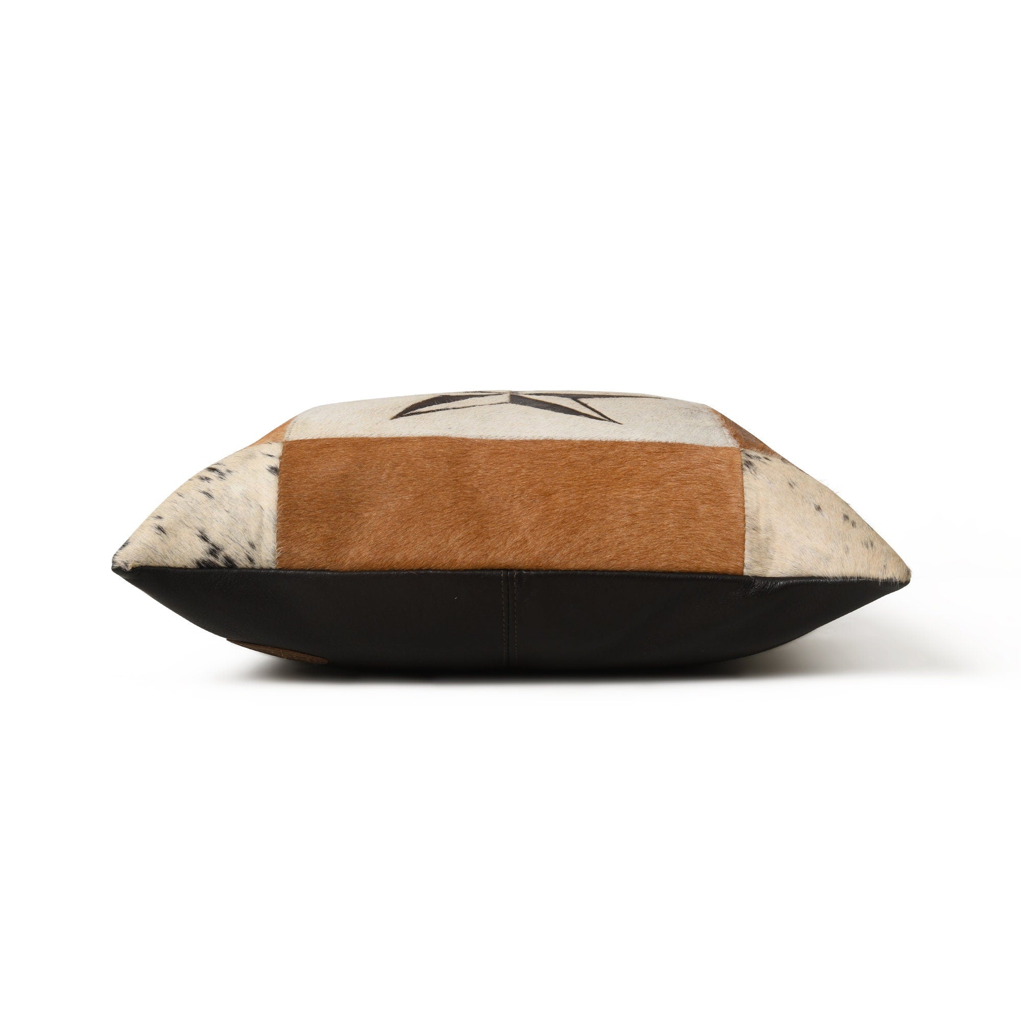 MOUSM Real Cowhide Leather Cushion Cover – 18x18 Inches Hair-On Leather Pillow Cover with Center-Printed Star Design – Designer Throw Pillow Case for Sofa, Couch, Living Room & Bedroom