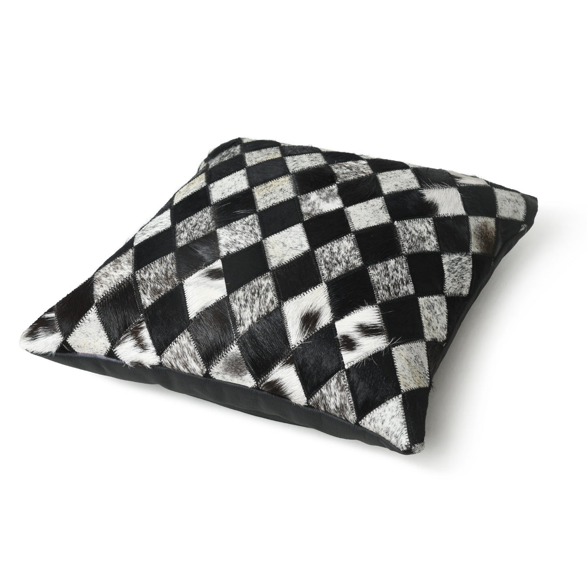 MOUSM Real Cowhide Leather Cushion Cover – 18x18 Inch Hair-On Decorative Pillow Cover with Black Criss-Cross Pattern – Designer Throw Pillow Case for Sofa, Couch, Living Room & Bedroom