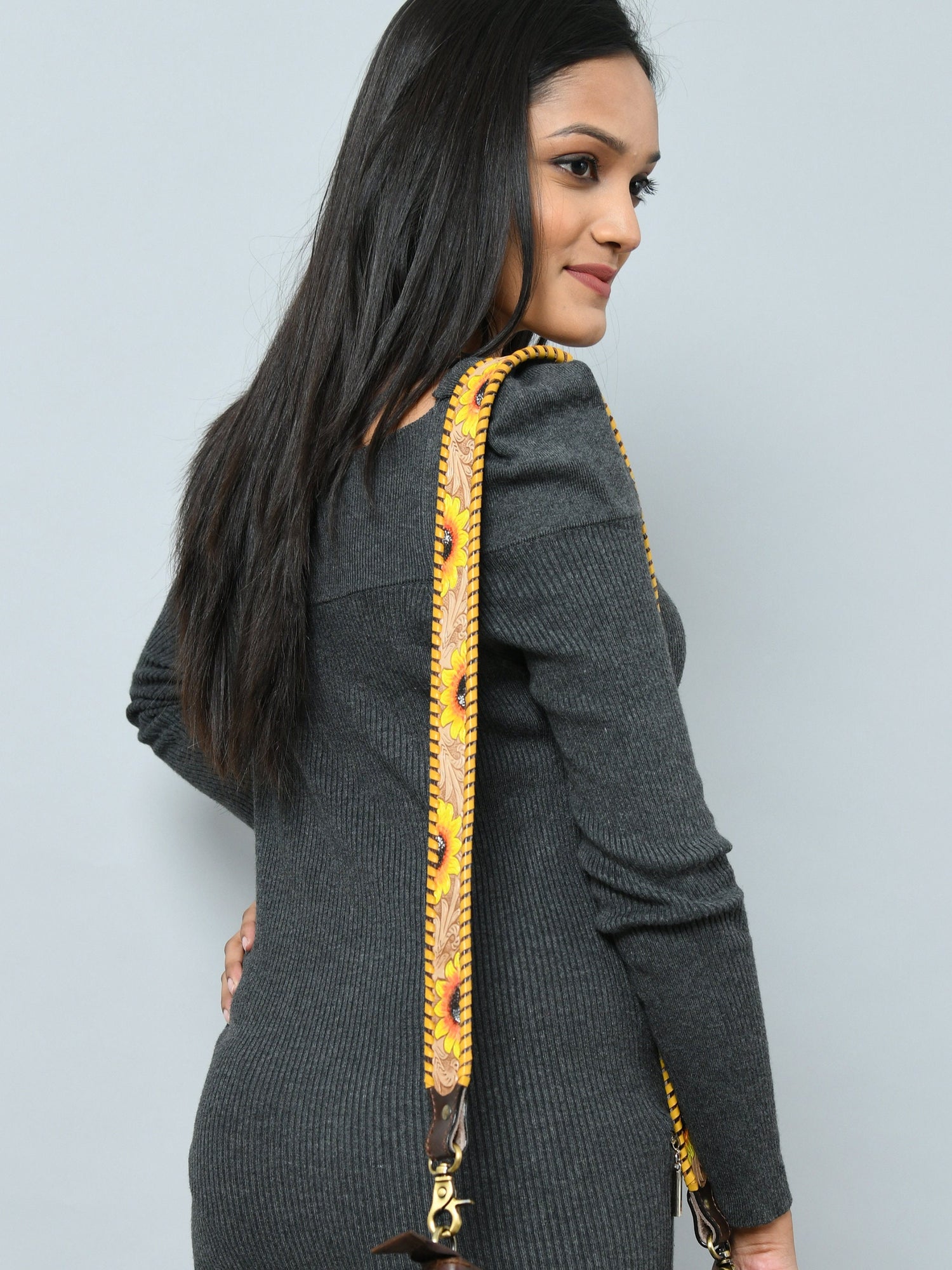 Mousm Personalized Replacement Purse Bag Guitar Strap Genuine Leather Hand Tooled Sunflower Bag Strap