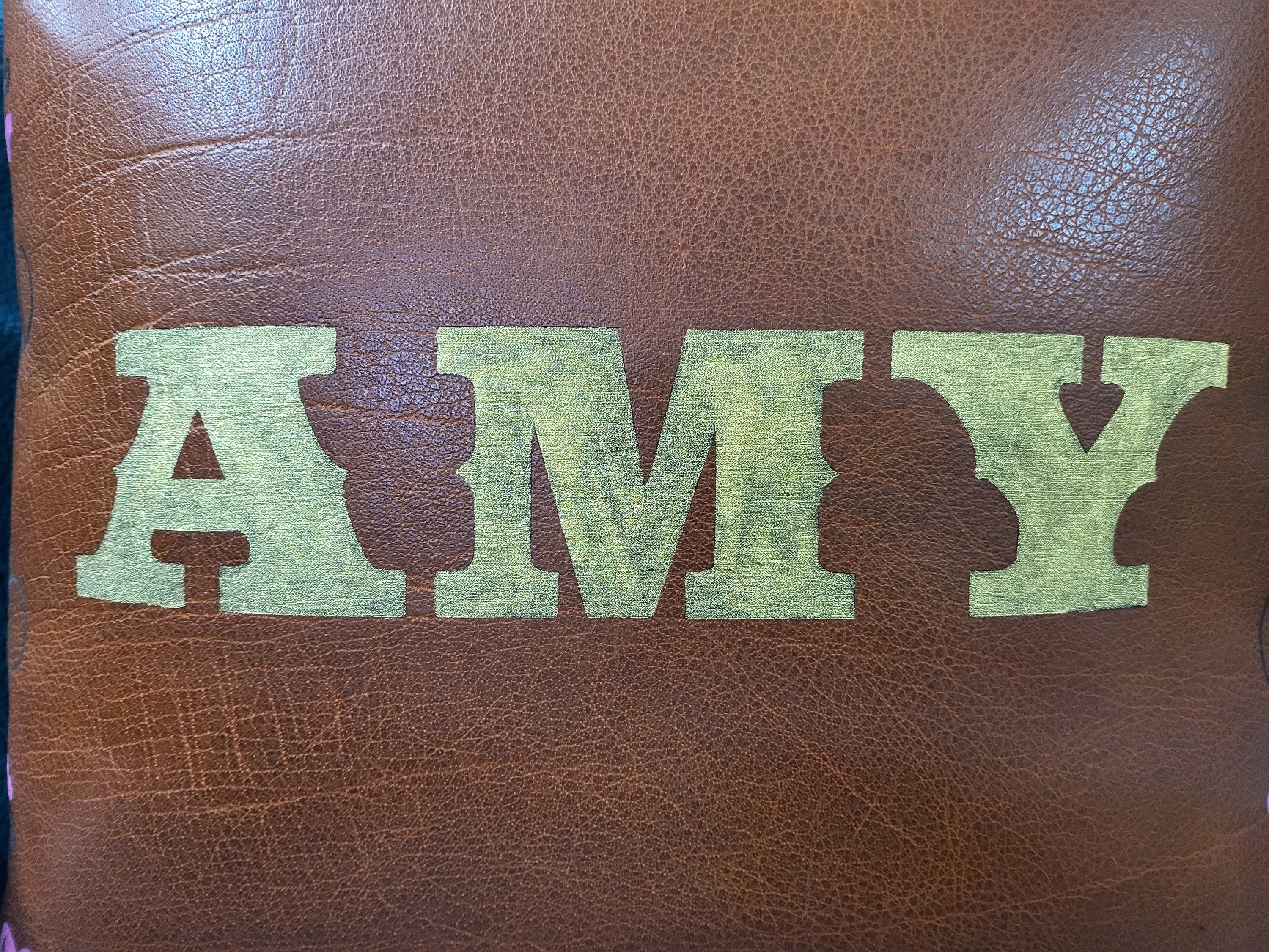 MOUSM Personalized Name Leather Pillow Cover with handprinted Love heart, Solid Brown Cushion Cover, Square Pillow Throw, Valentine&