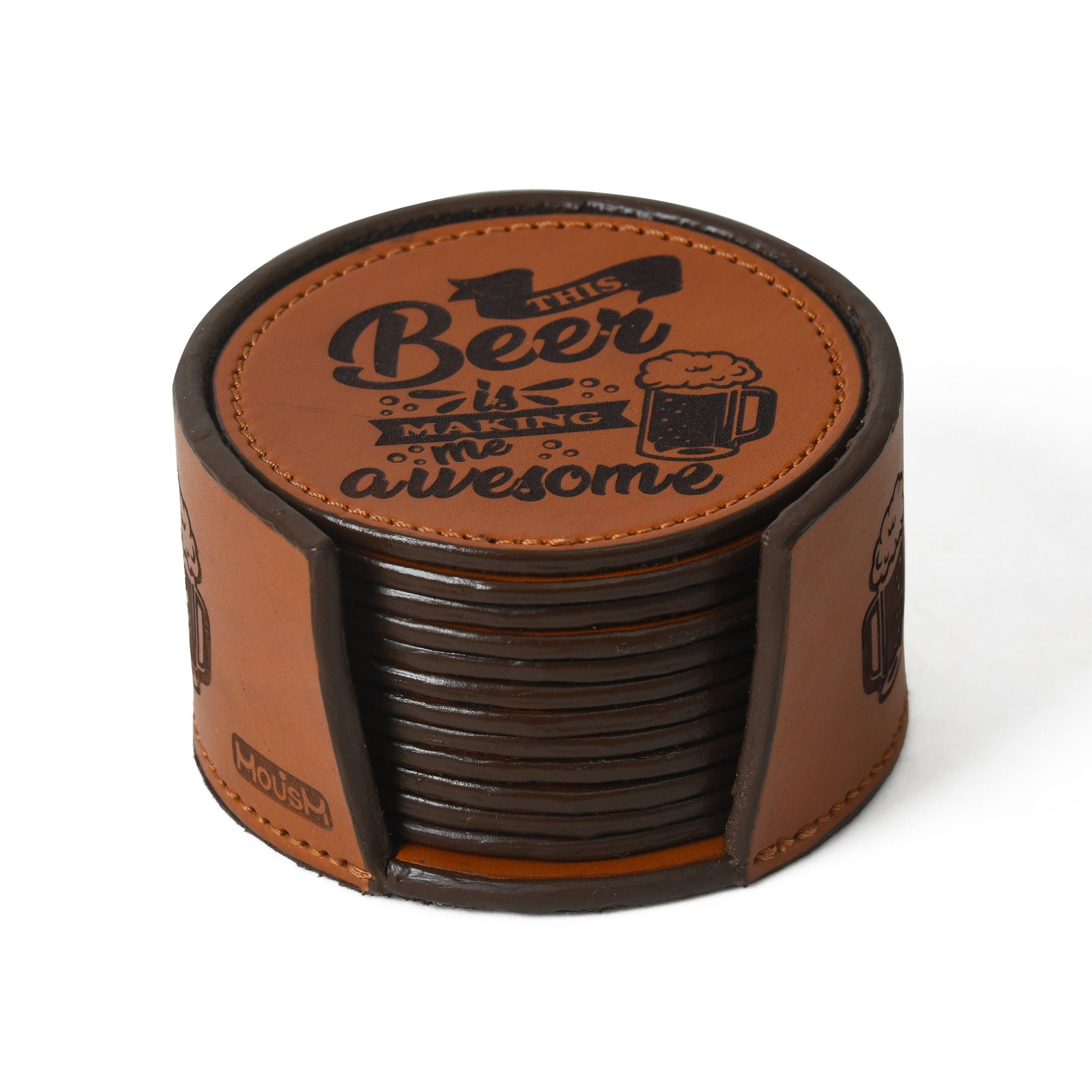 MOUSM Leather Coasters | Set of 12 | Anniversary Gift | Beer Mats | 100% Genuine Leather | Valentine&