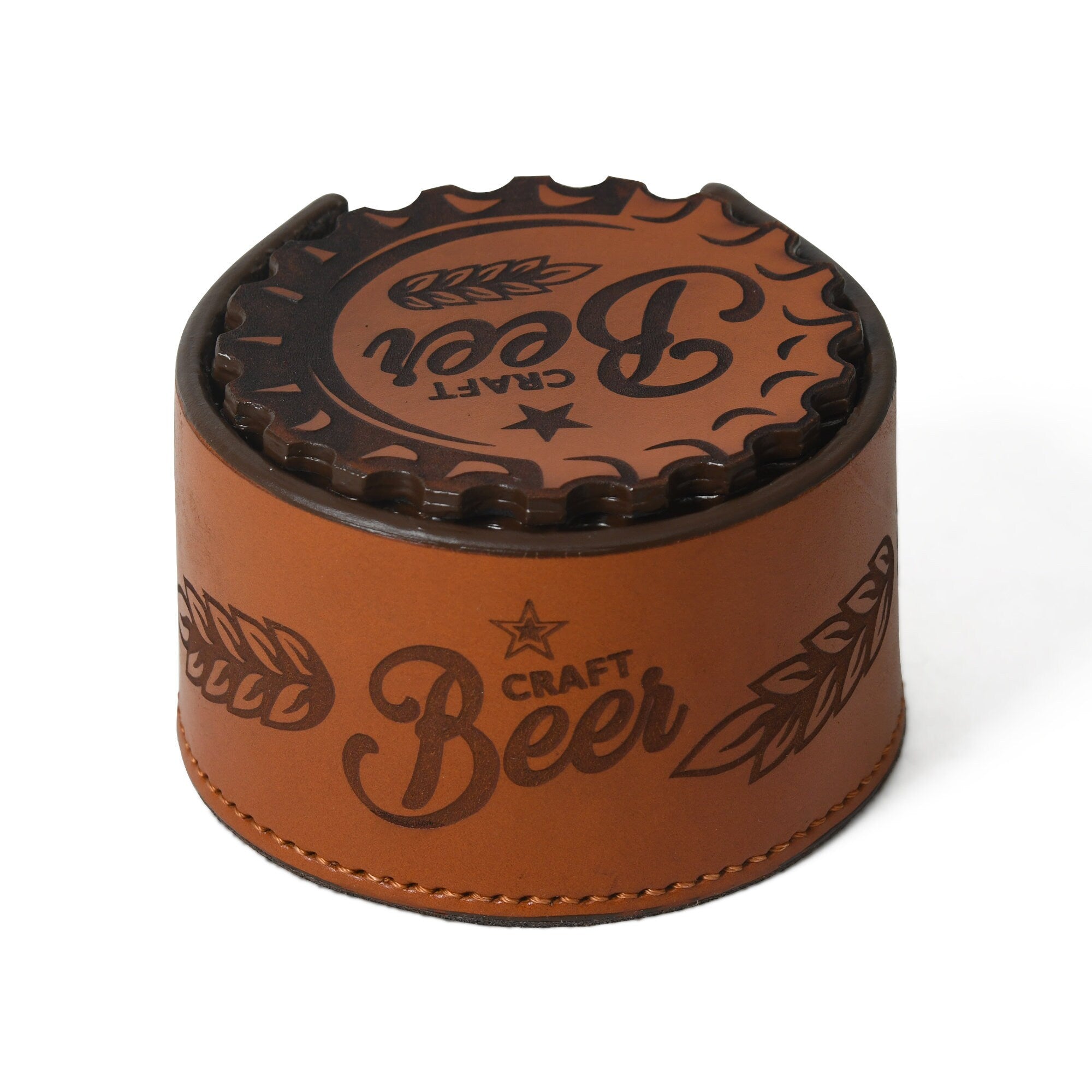 MOUSM Bar Coasters, Set of 12 Coasters with Holder, Home Bar Decor, Home Brewing Coasters, Beer Bar Decor, Leatherette, Housewarming Gift