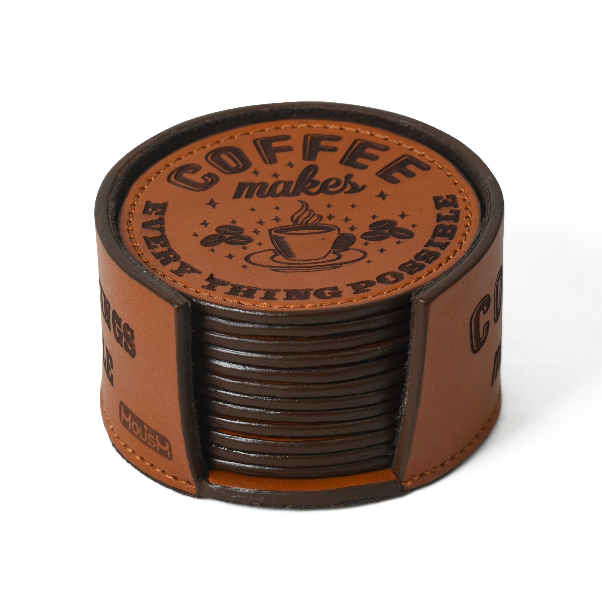 MOUSM 12 Custom Leather Coasters, Coasters With Holder, Leather Coasters , Round Leather Coasters, Housewarming Gift, Wedding Gifts Barware