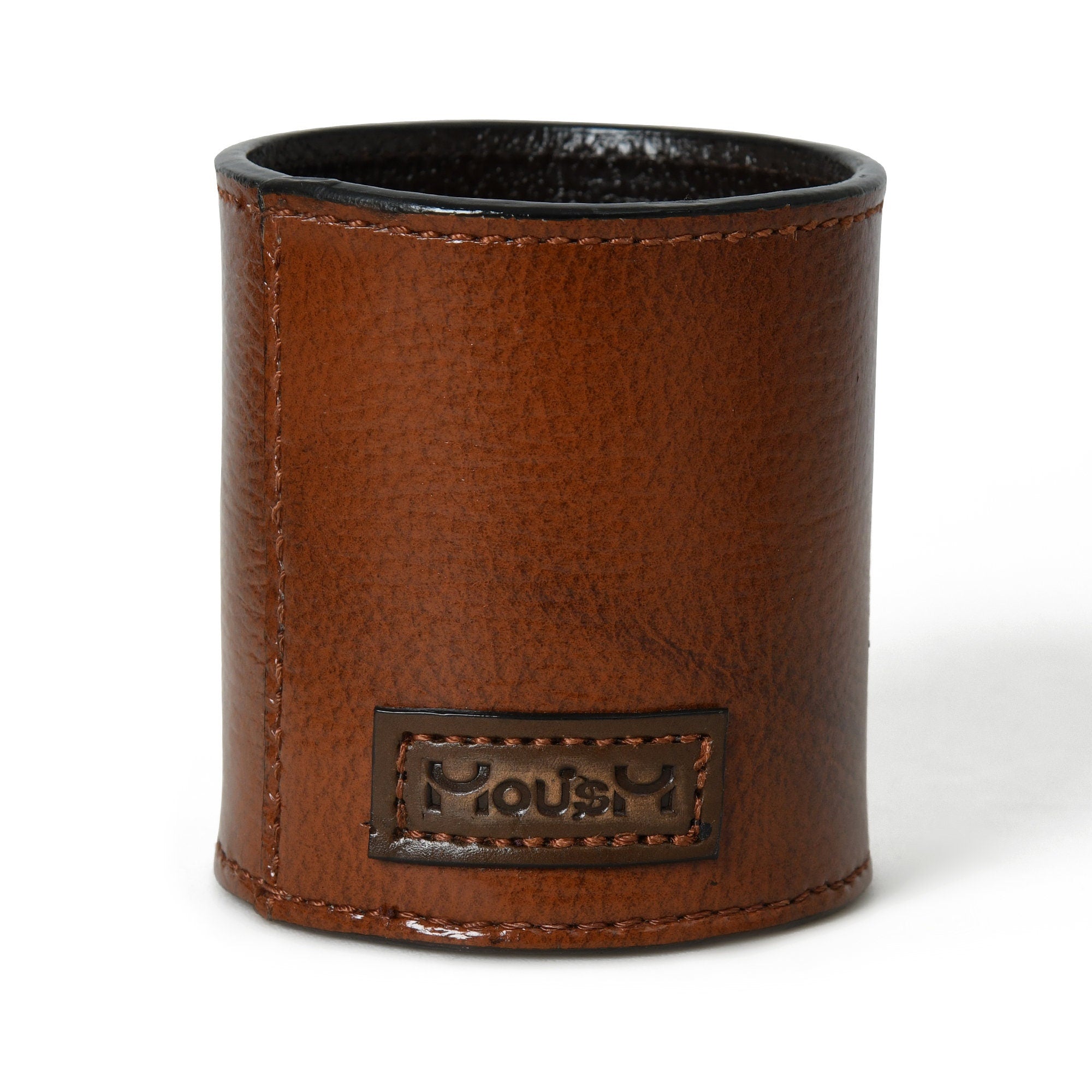 MOUSM Solid Brown Leather Pen Pot - Pen Holder - Pencil Holder - Desk Pen Holder