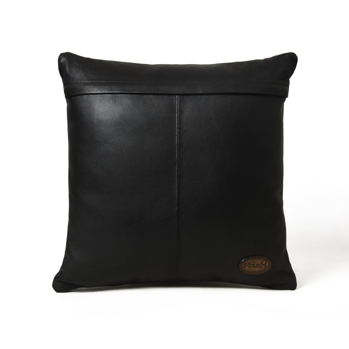MOUSM Real Cowhide Leather Cushion Cover – 18x18 Inches Pillow Cover with Brown Cross Design Patch & Silver Rhinestone Studs – Designer Throw Pillow Cover for Sofa, Couch, Living Room & Bedroom (Black)