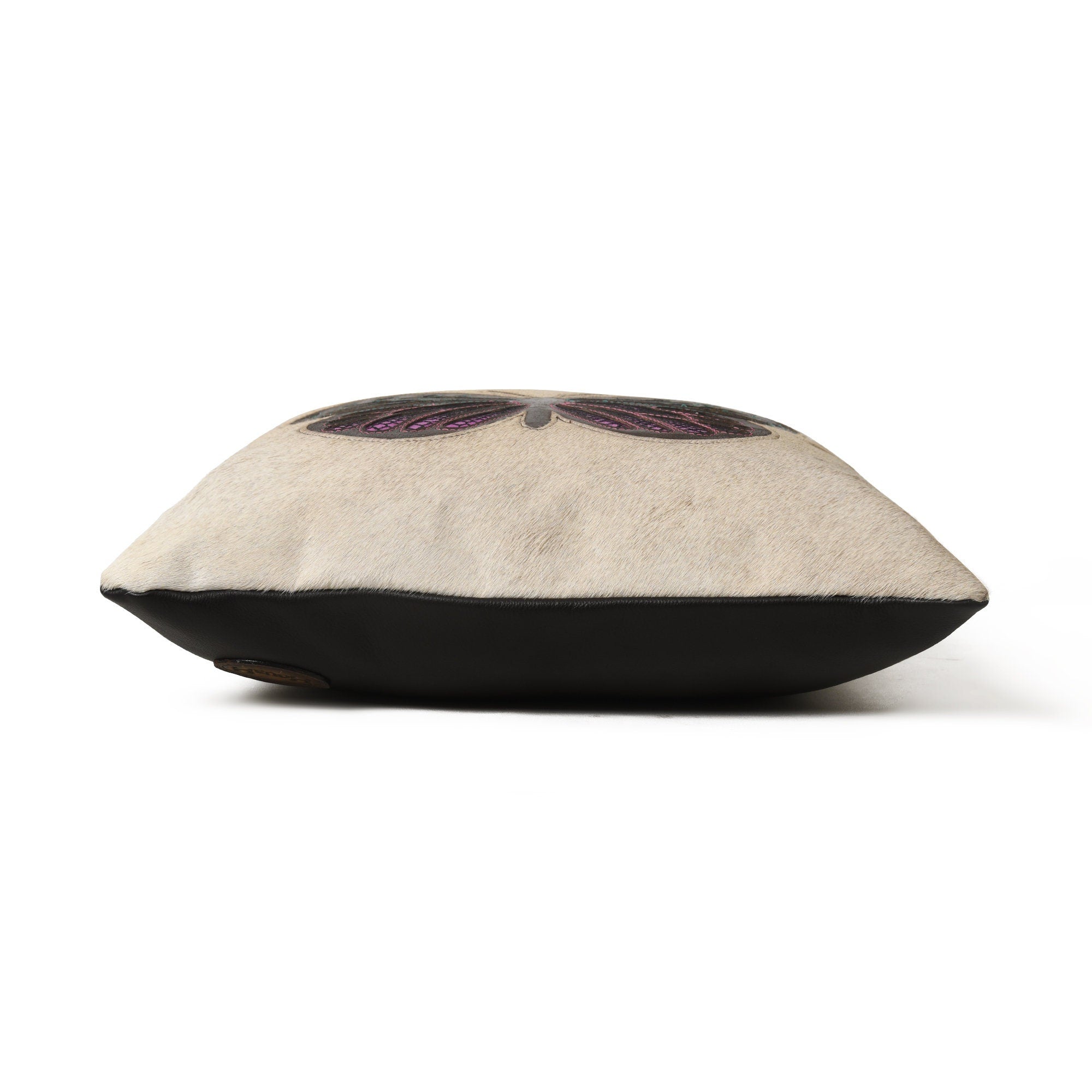 MOUSM Real Cowhide Leather Cushion Cover – 18x18 Inch Hair-On Pillow Cover with Colorful Butterfly Patch Handcrafted Decorative Throw Pillow Cover for Sofa, Couch, Living Room & Bedroom