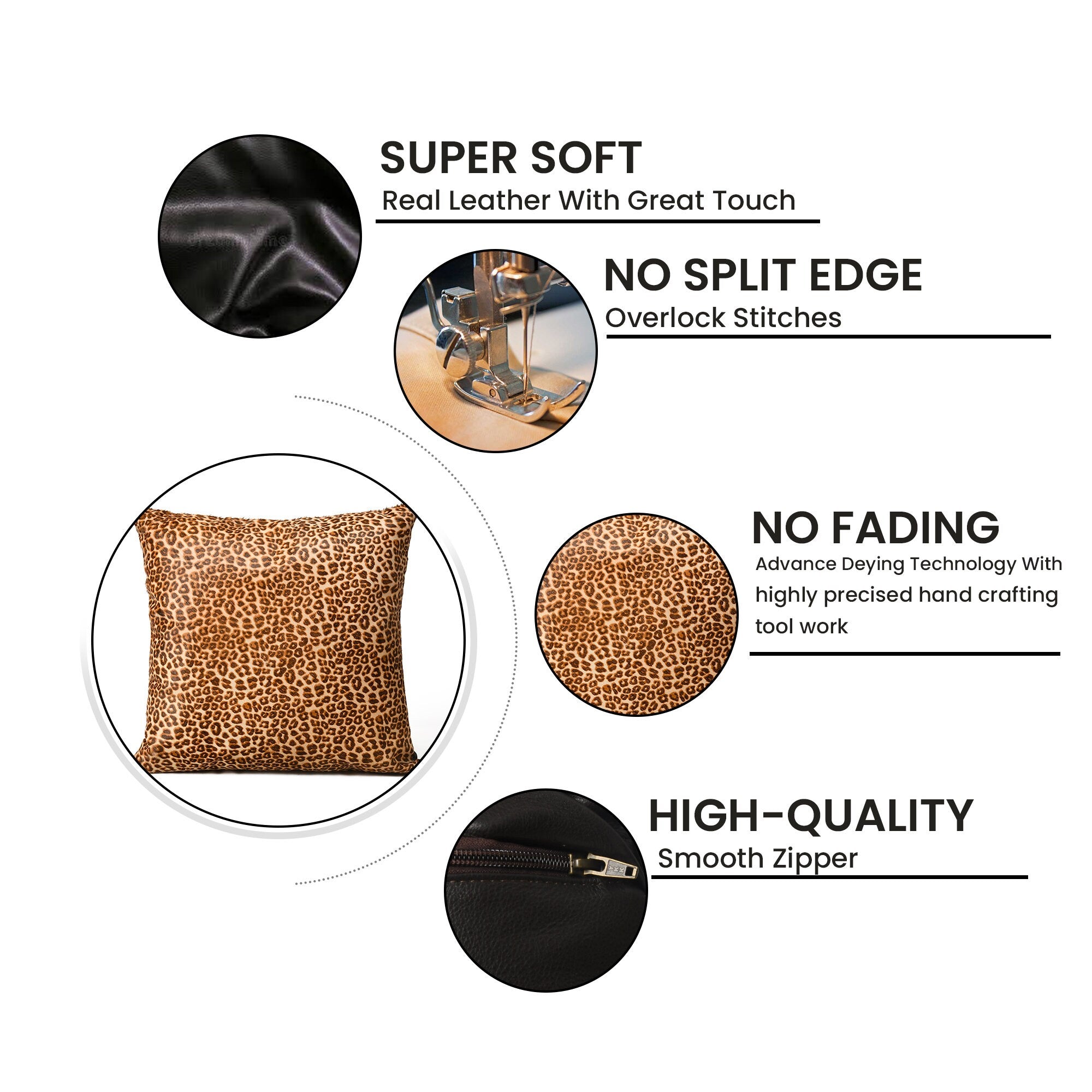 MOUSM Real Cowhide Leather Cushion Cover – 18x18 Inches Hair-On Pillow Cover with Leopard Print – Designer Decorative Throw Pillow Case for Sofa, Couch, Living Room & Bedroom