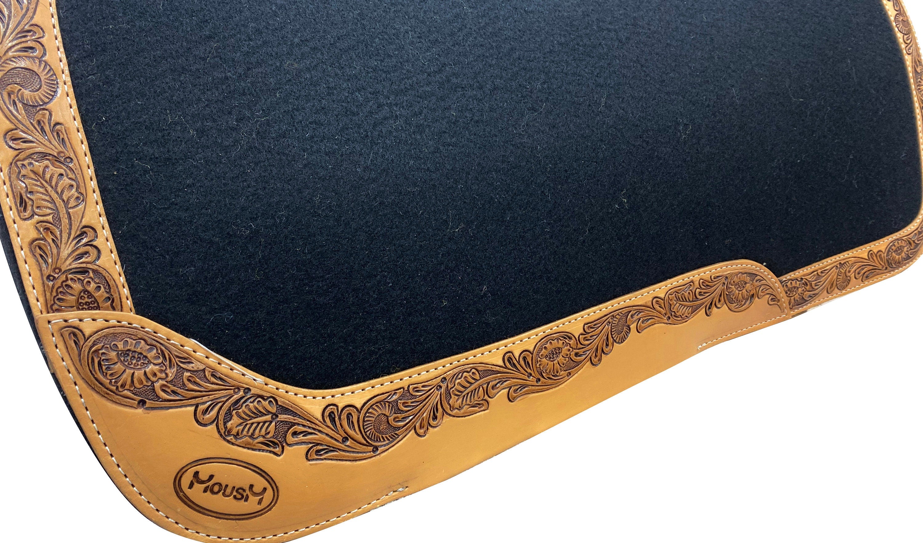 MOUSM Western Leather Saddle Pad, Western Show Saddle Pad, Horse Saddle Pad for Riding, Solid Black Leather Saddle Pad , Western Saddle