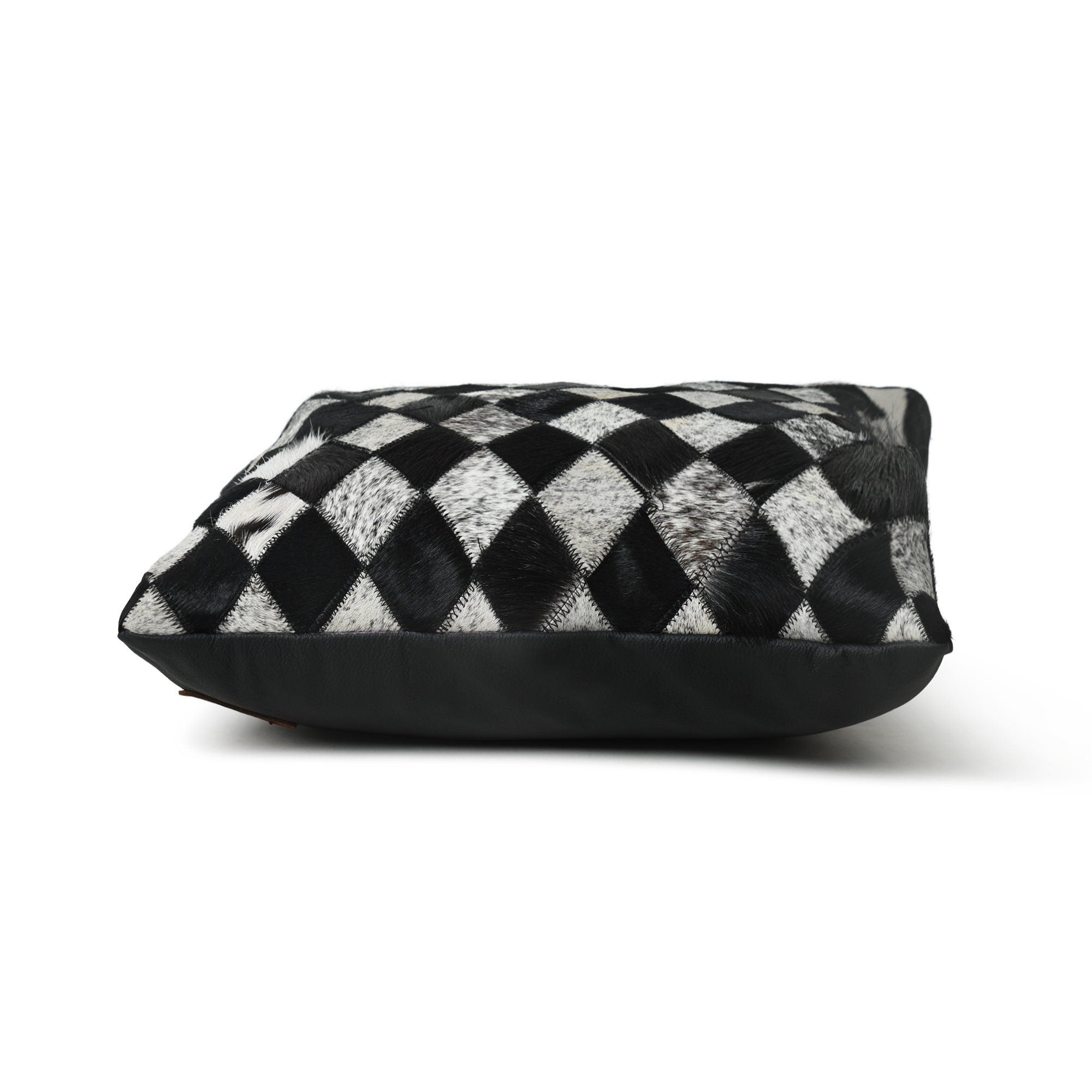 MOUSM Real Cowhide Leather Cushion Cover – 18x18 Inch Hair-On Decorative Pillow Cover with Black Criss-Cross Pattern – Designer Throw Pillow Case for Sofa, Couch, Living Room & Bedroom