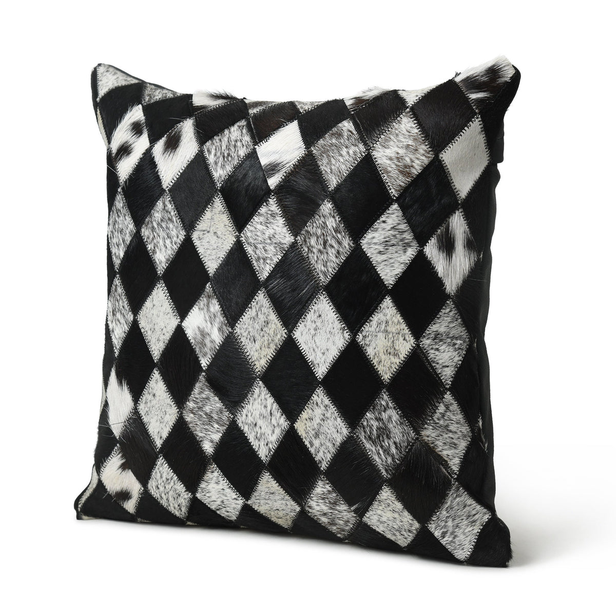 MOUSM Real Cowhide Leather Cushion Cover – 18x18 Inch Hair-On Decorative Pillow Cover with Black Criss-Cross Pattern – Designer Throw Pillow Case for Sofa, Couch, Living Room & Bedroom