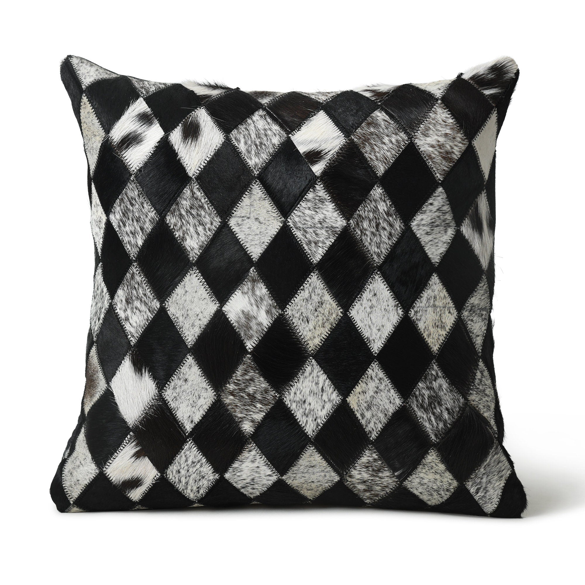 MOUSM Real Cowhide Leather Cushion Cover – 18x18 Inch Hair-On Decorative Pillow Cover with Black Criss-Cross Pattern – Designer Throw Pillow Case for Sofa, Couch, Living Room & Bedroom