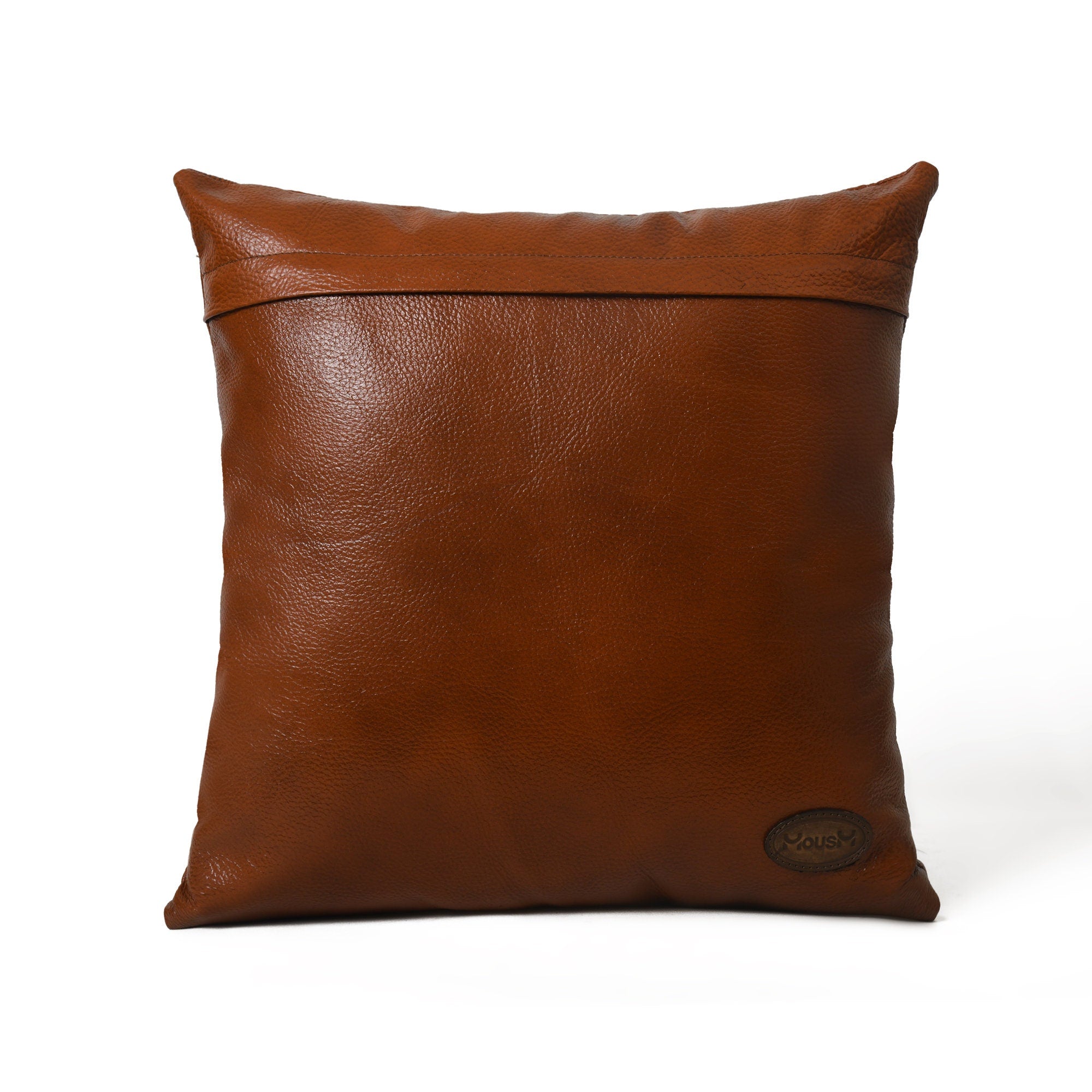 MOUSM Personalized Name Leather Pillow Cover with handprinted Love heart, Solid Brown Cushion Cover, Square Pillow Throw, Valentine&