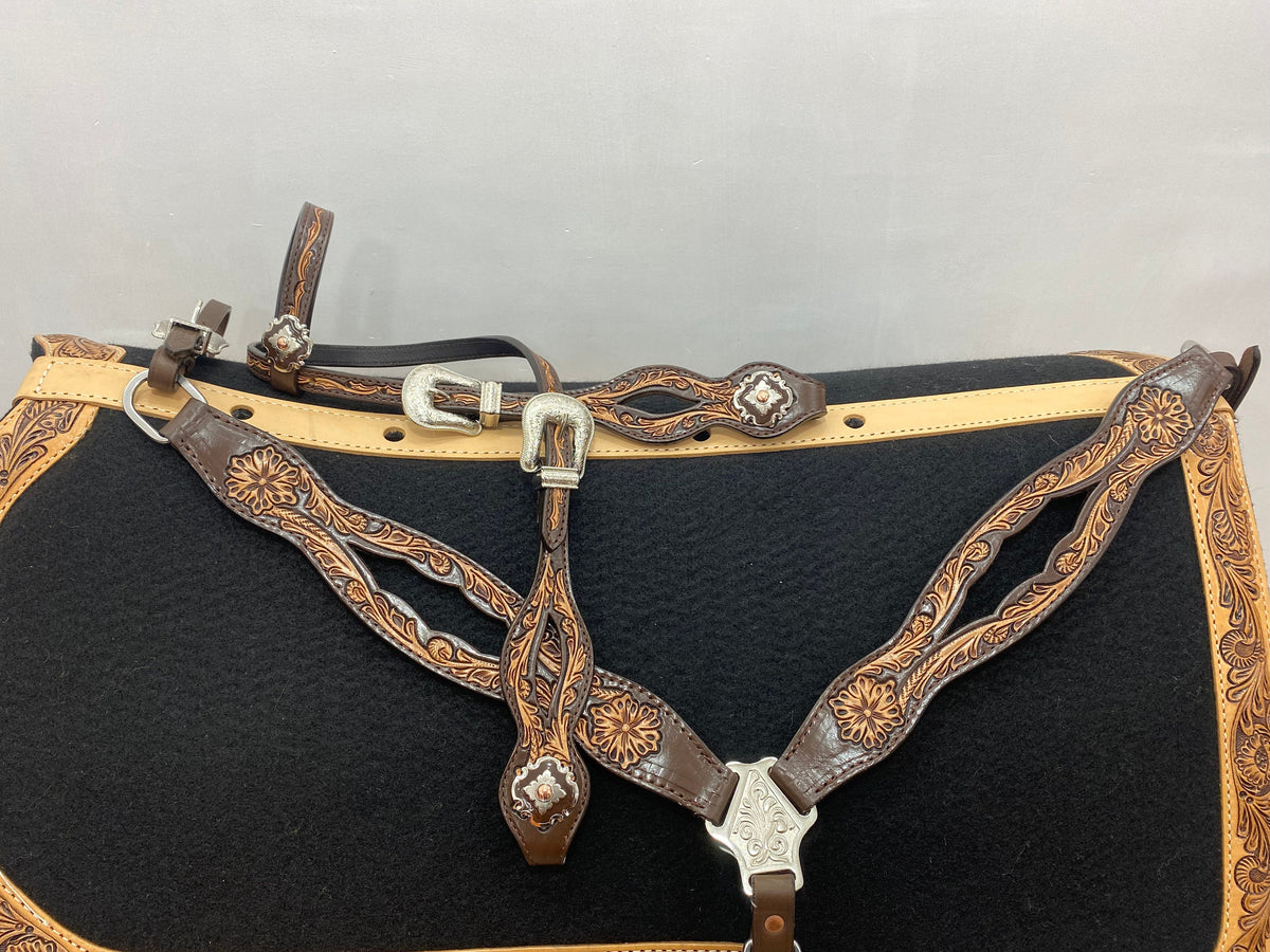 Hand-Tooled & Painted Floral Design Western Horse Tack Set