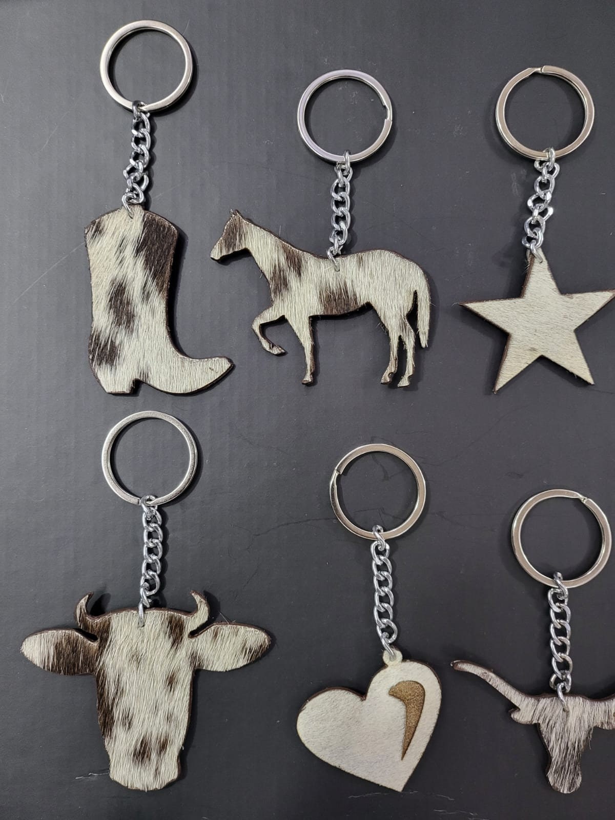 MOUSM Cowhide Leather Keychains Set of 6 Keyrings for Gift