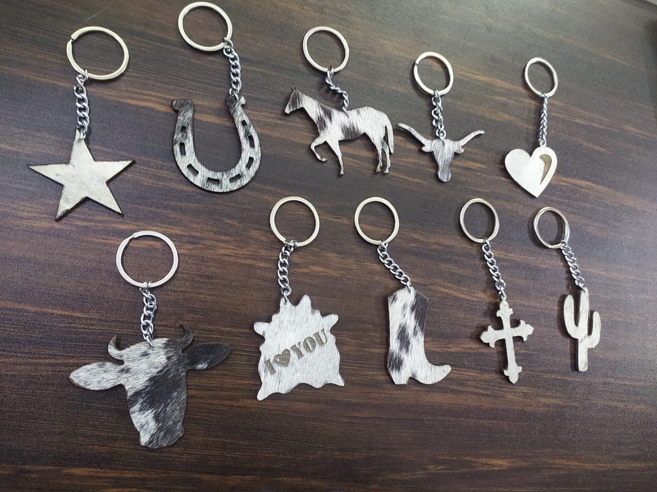 MOUSM Set of 10 Cowhide Leather Keychains