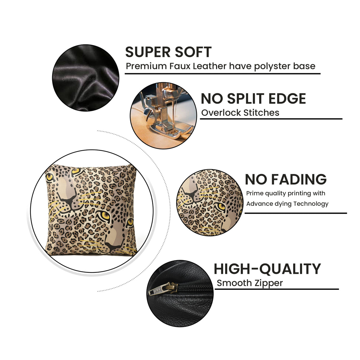 MOUSM Faux Leather Brown Leopard Print Cushion Cover – 18x18 Inches Exotic Wild Animal Print Pillow Case – Handmade Decorative Throw Pillow Cover for Sofa, Couch, Living Room & Bedroom – Best Gift for Animal Lovers