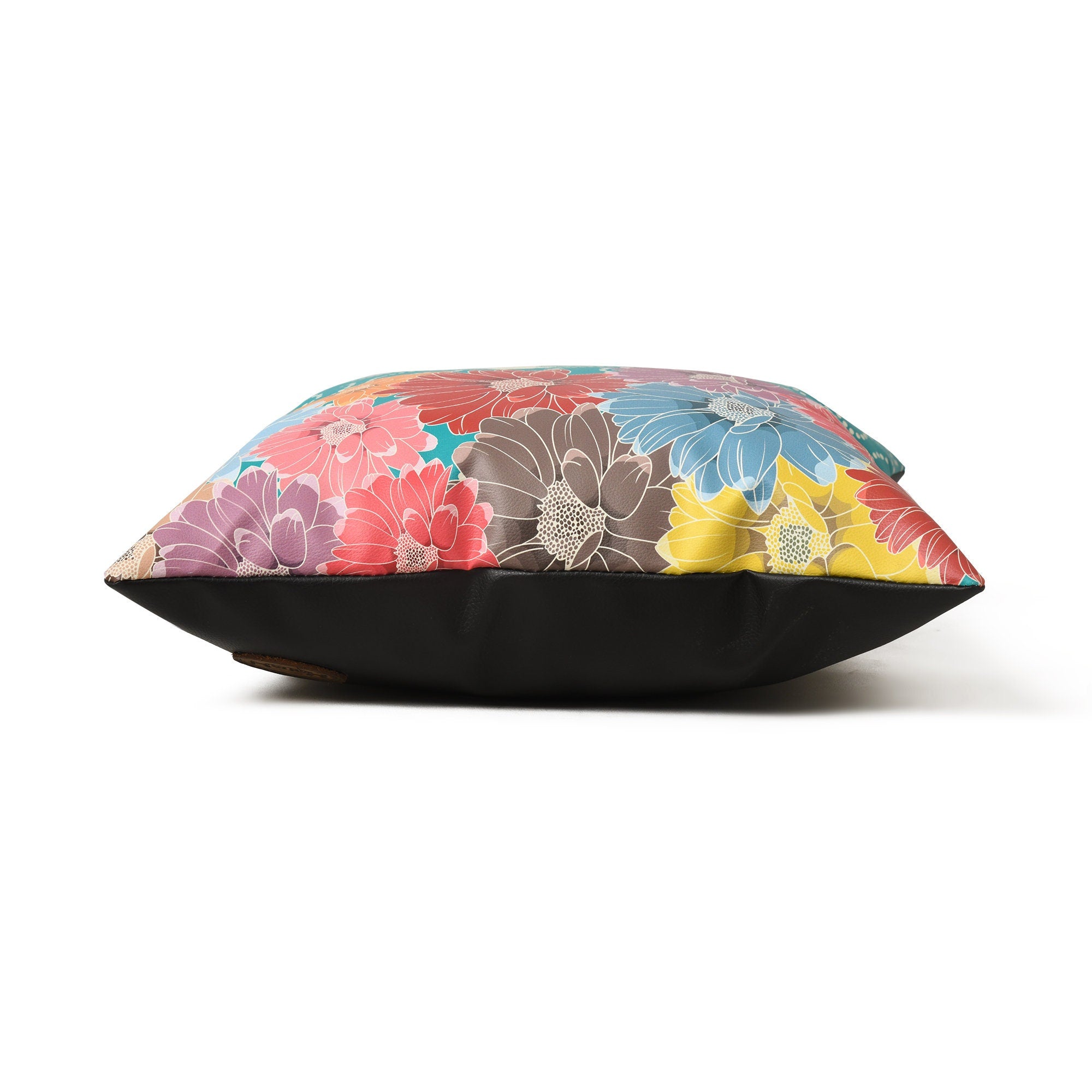 MOUSM Faux Leather Cushion Cover – 18x18 Inches Beautiful Blossom Multi Floral Print Summer Pillow Case – Handmade Decorative Accent Throw Pillow Cover for Sofa, Couch, Living Room & Bedroom – Positive Vibes Home Décor