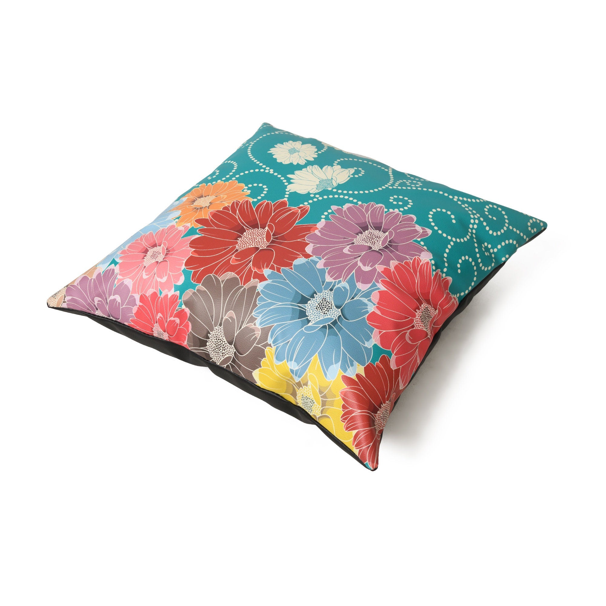 MOUSM Faux Leather Cushion Cover – 18x18 Inches Beautiful Blossom Multi Floral Print Summer Pillow Case – Handmade Decorative Accent Throw Pillow Cover for Sofa, Couch, Living Room & Bedroom – Positive Vibes Home Décor