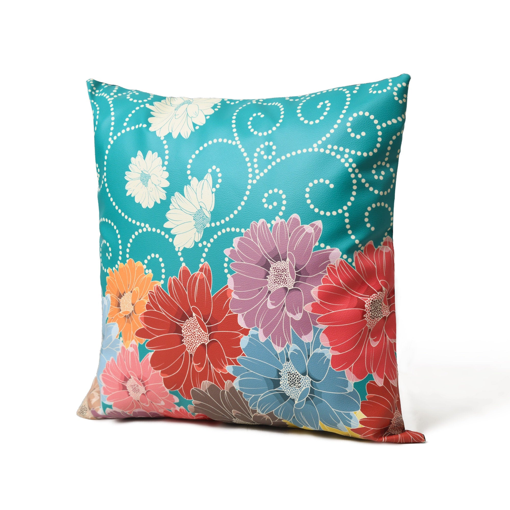 MOUSM Faux Leather Cushion Cover – 18x18 Inches Beautiful Blossom Multi Floral Print Summer Pillow Case – Handmade Decorative Accent Throw Pillow Cover for Sofa, Couch, Living Room & Bedroom – Positive Vibes Home Décor